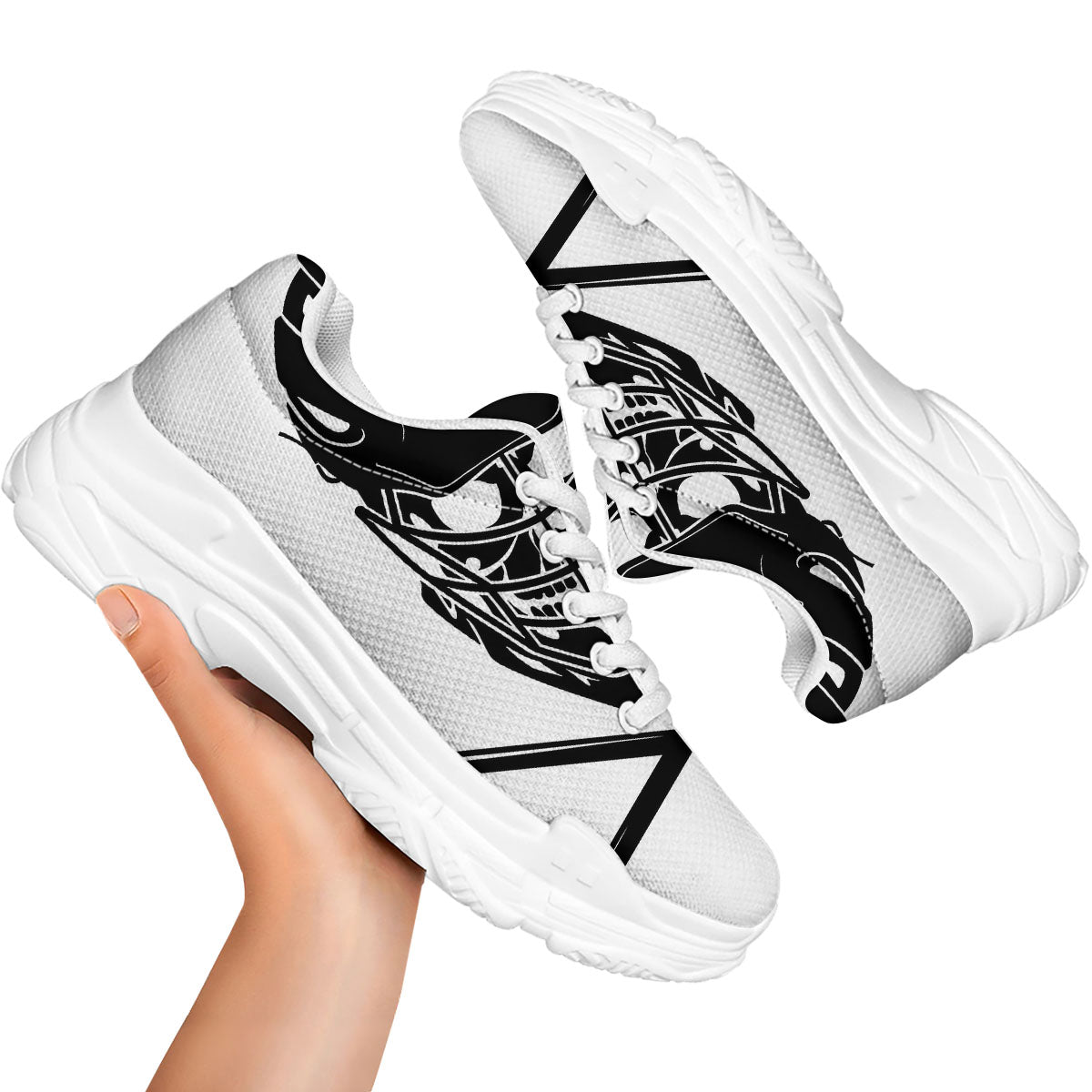 Skull Lacrosse Print White Chunky Shoes-grizzshop