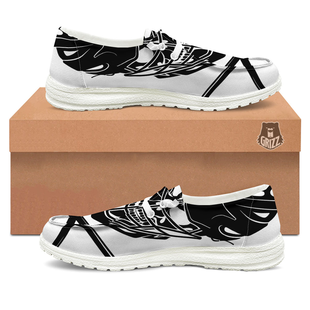 Skull Lacrosse Print White Loafers-grizzshop