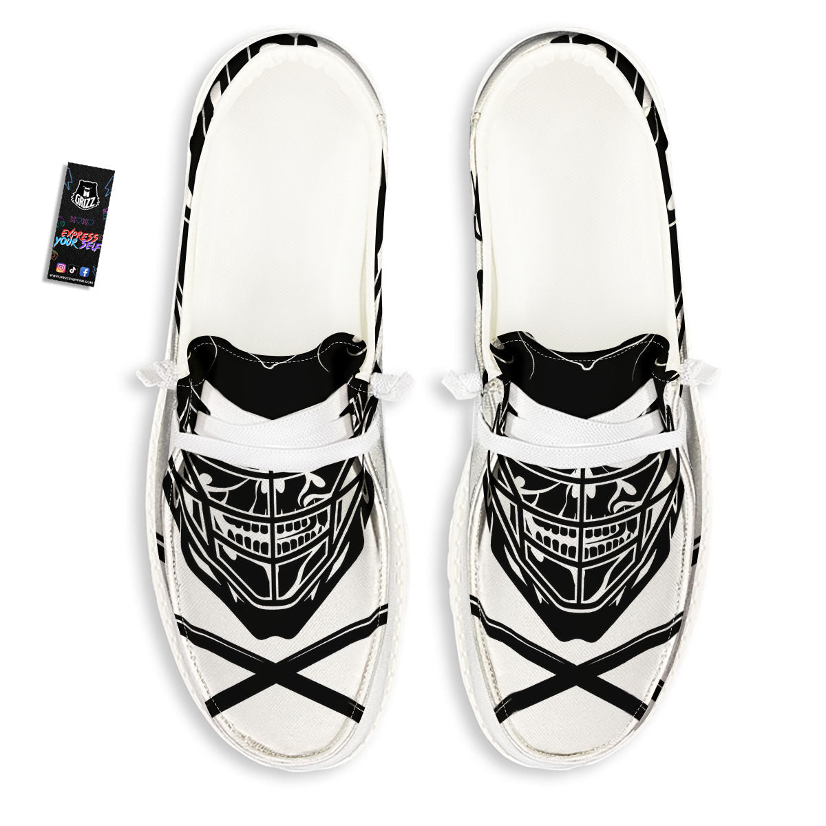 Skull Lacrosse Print White Loafers-grizzshop
