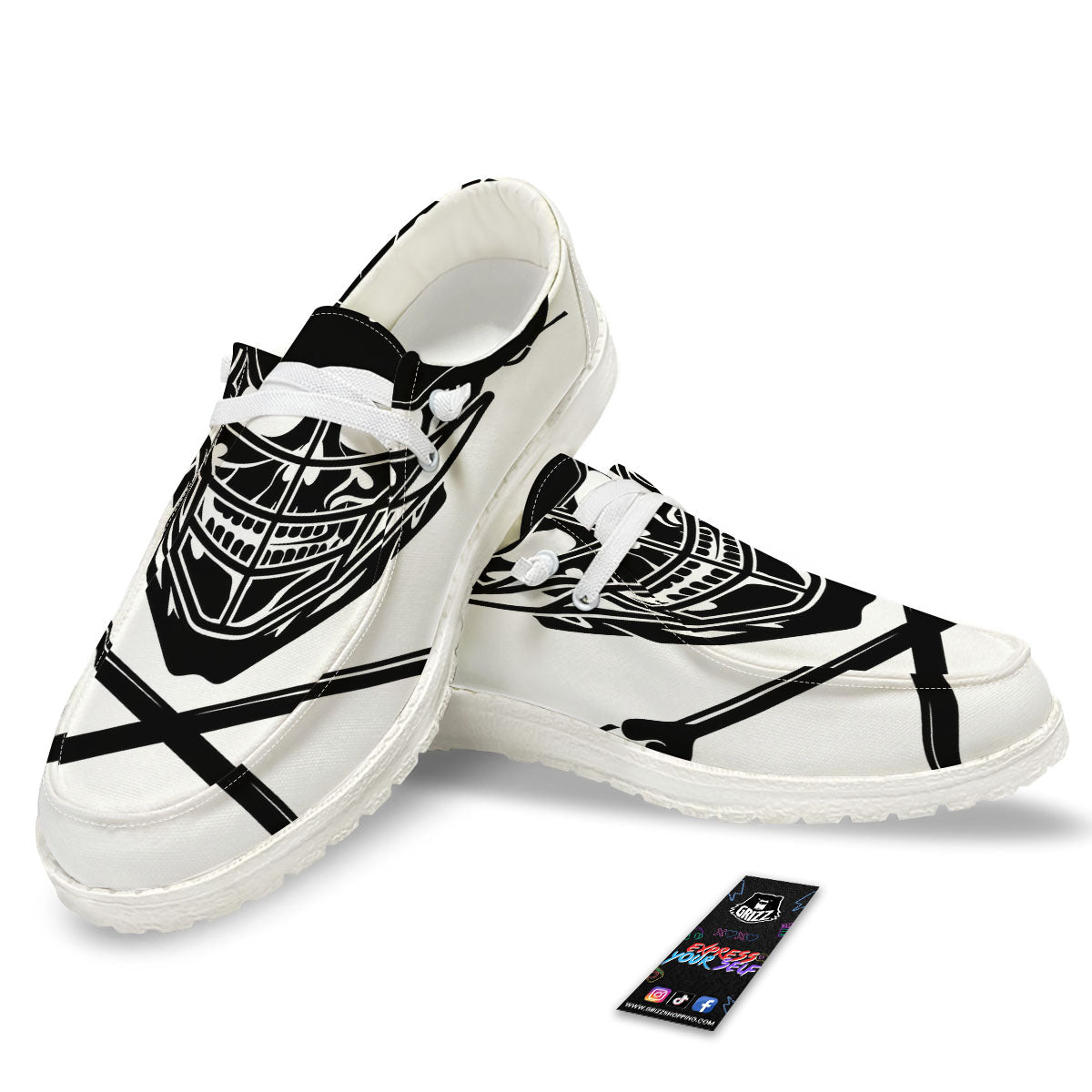 Skull Lacrosse Print White Loafers-grizzshop
