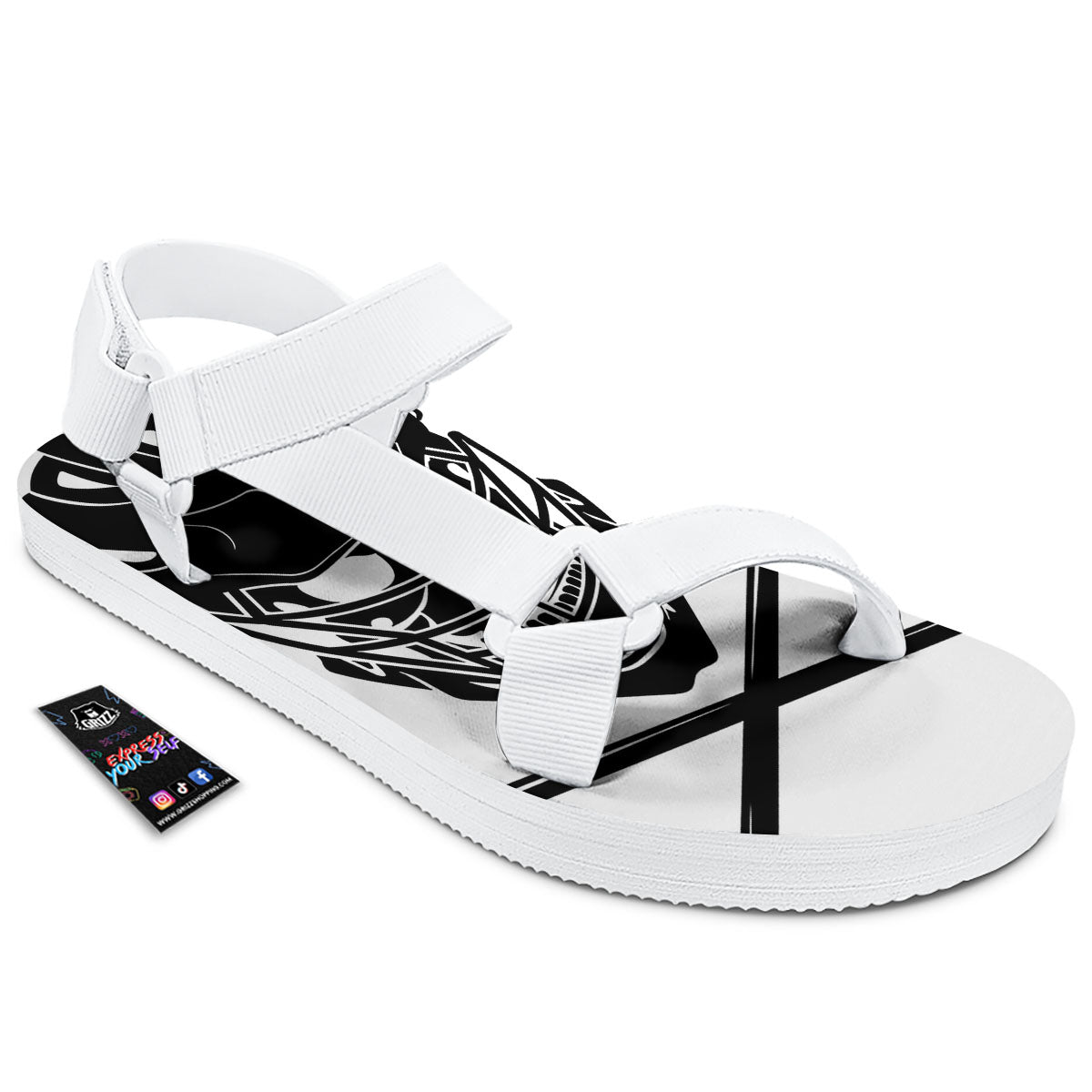 Skull Lacrosse Print White Open Toe Sandals-grizzshop