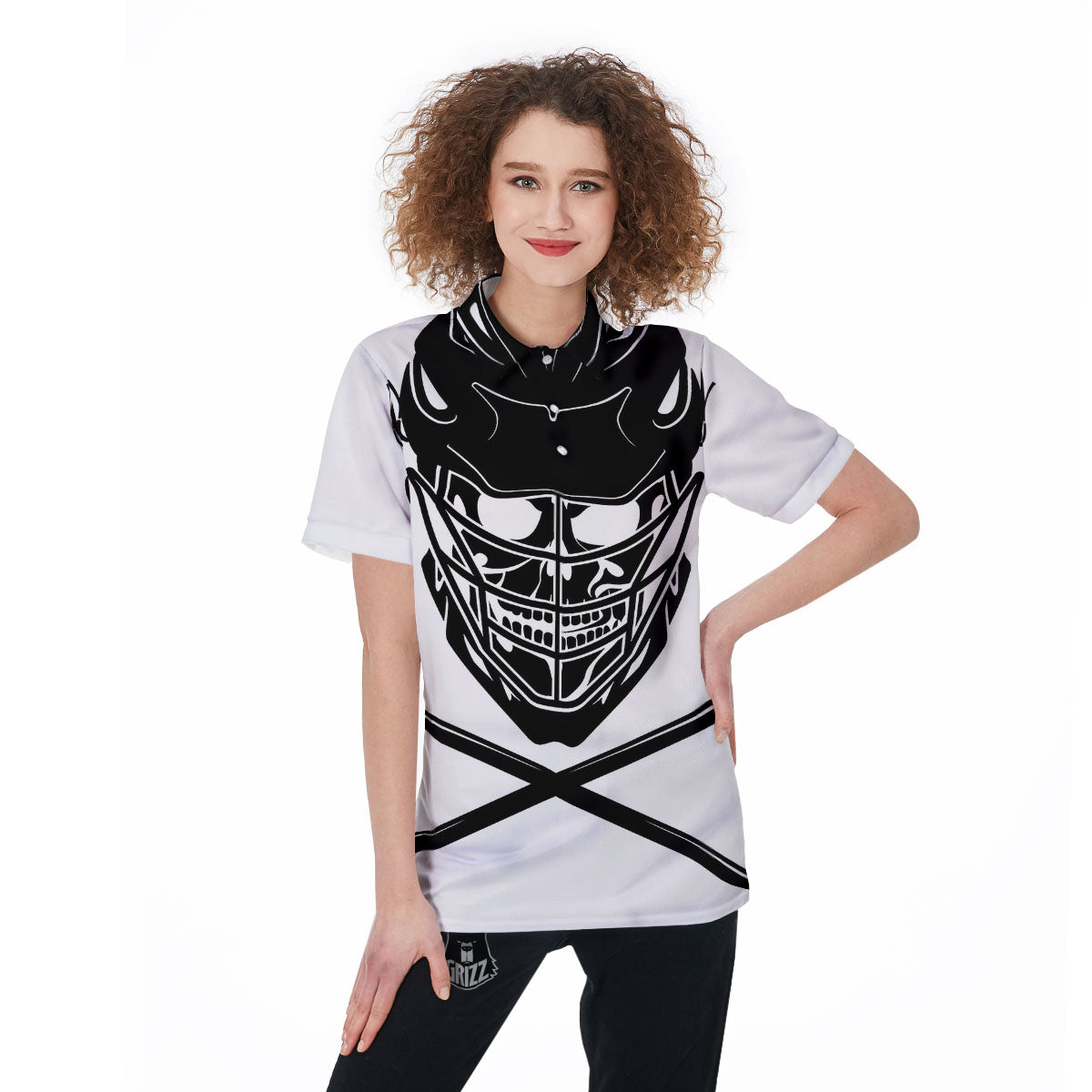 Skull Lacrosse Print Women's Golf Shirts-grizzshop