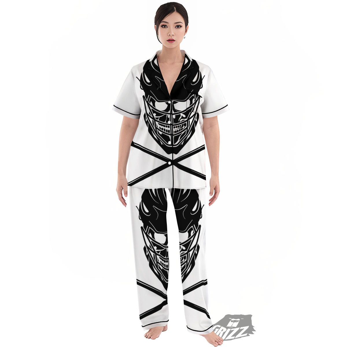 Skull Lacrosse Print Women's Pajamas Set-grizzshop