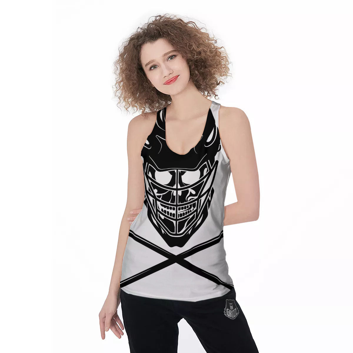 Skull Lacrosse Print Women's Racerback Tank Top-grizzshop