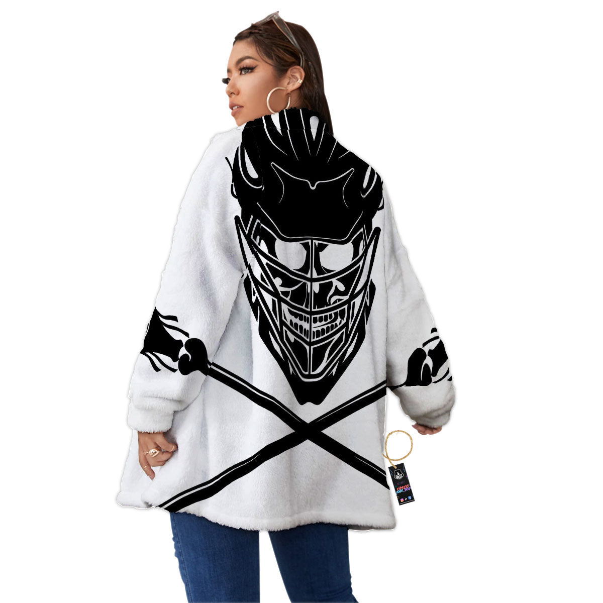 Skull Lacrosse Print Women's Sherpa Jacket-grizzshop