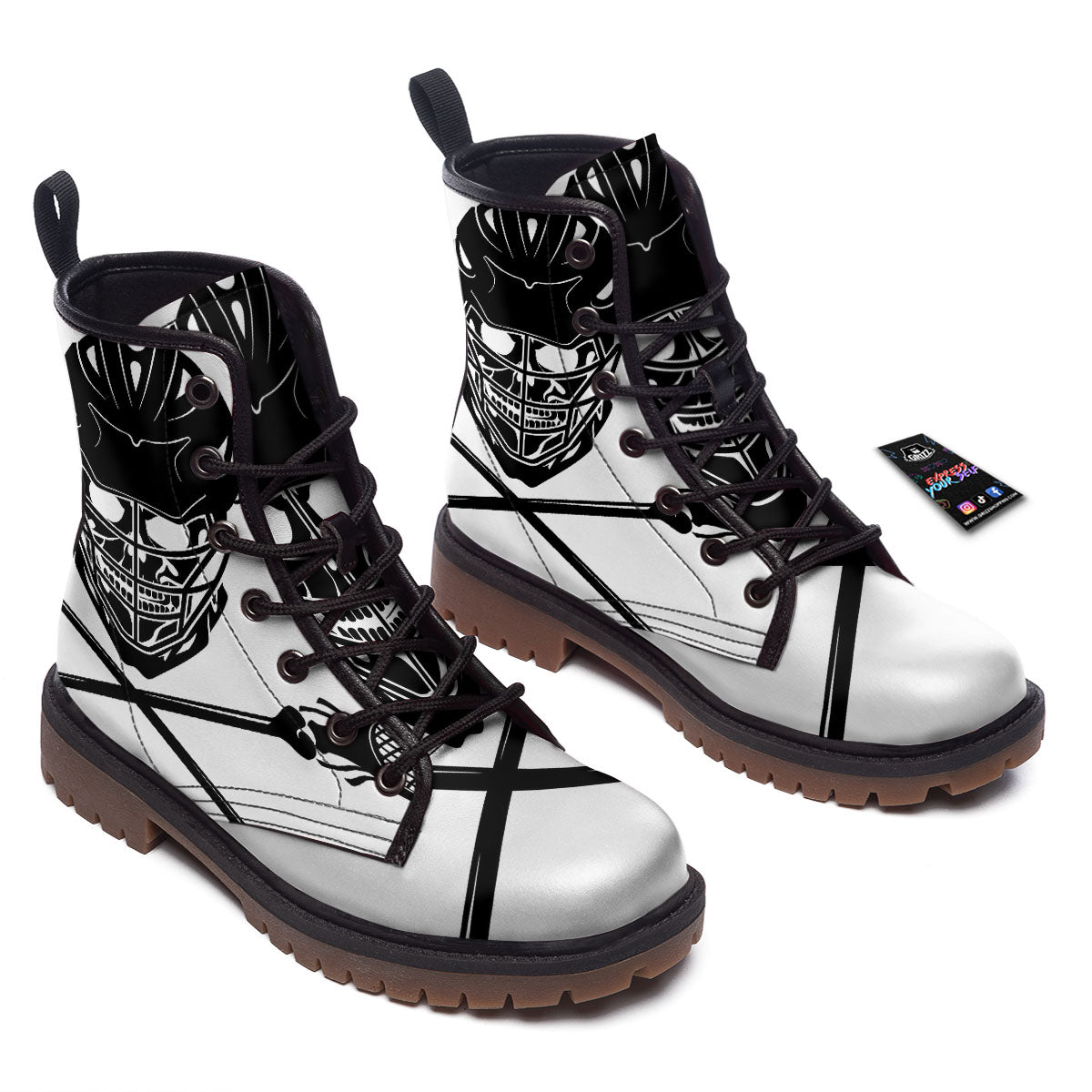 Skull Lacrosse Print Work Boots-grizzshop