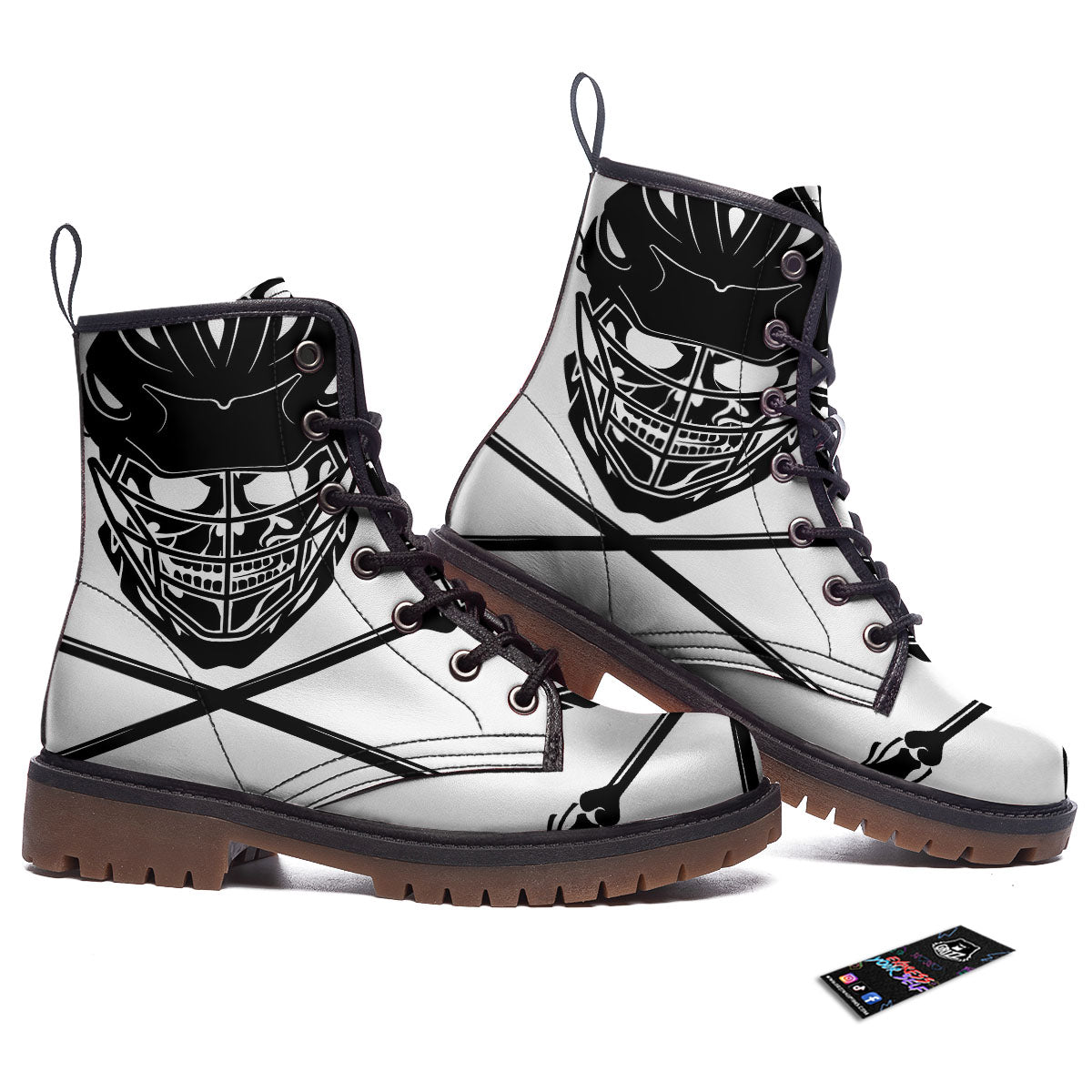 Skull Lacrosse Print Work Boots-grizzshop
