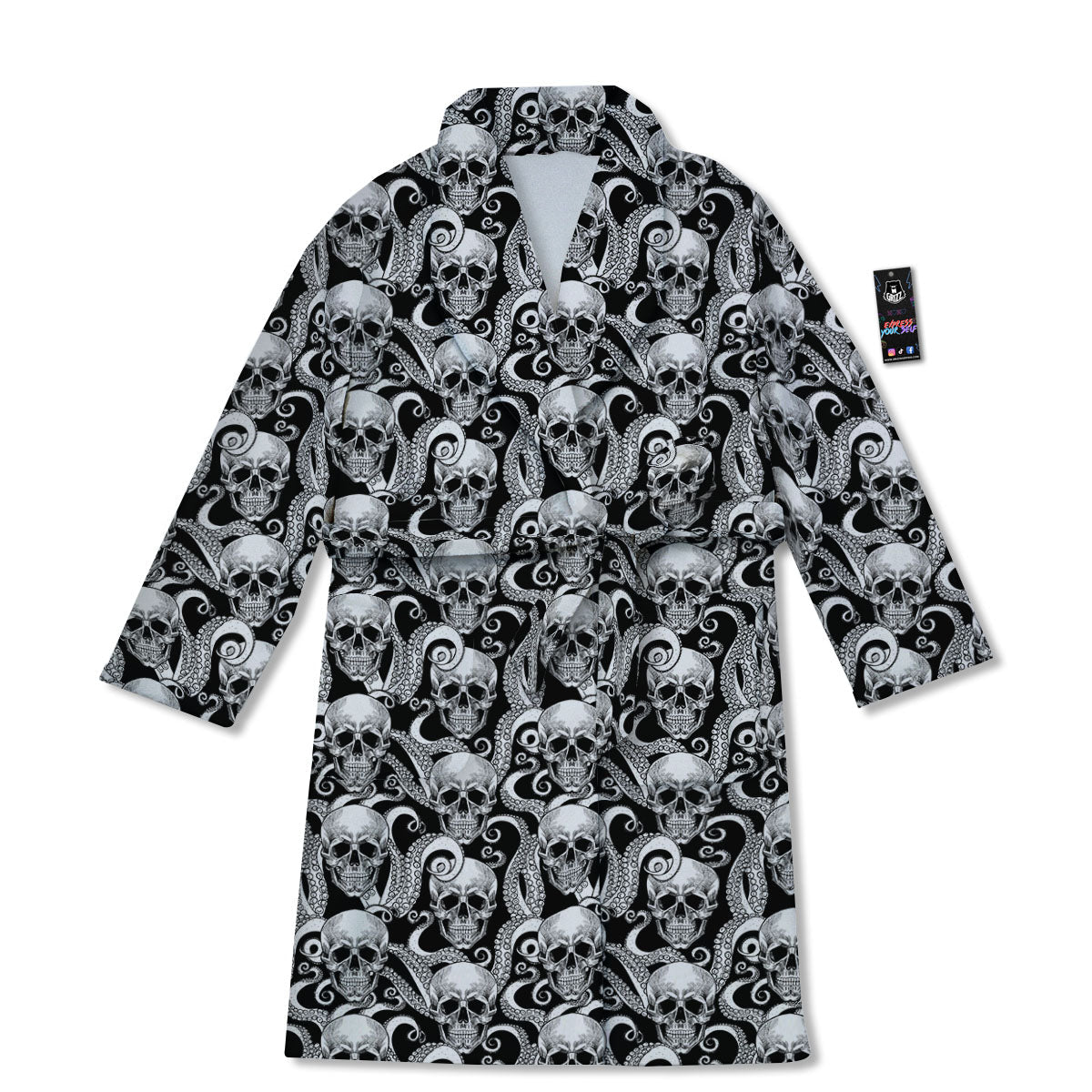 Skull Octopus Tentacles Print Pattern Bathrobe-grizzshop