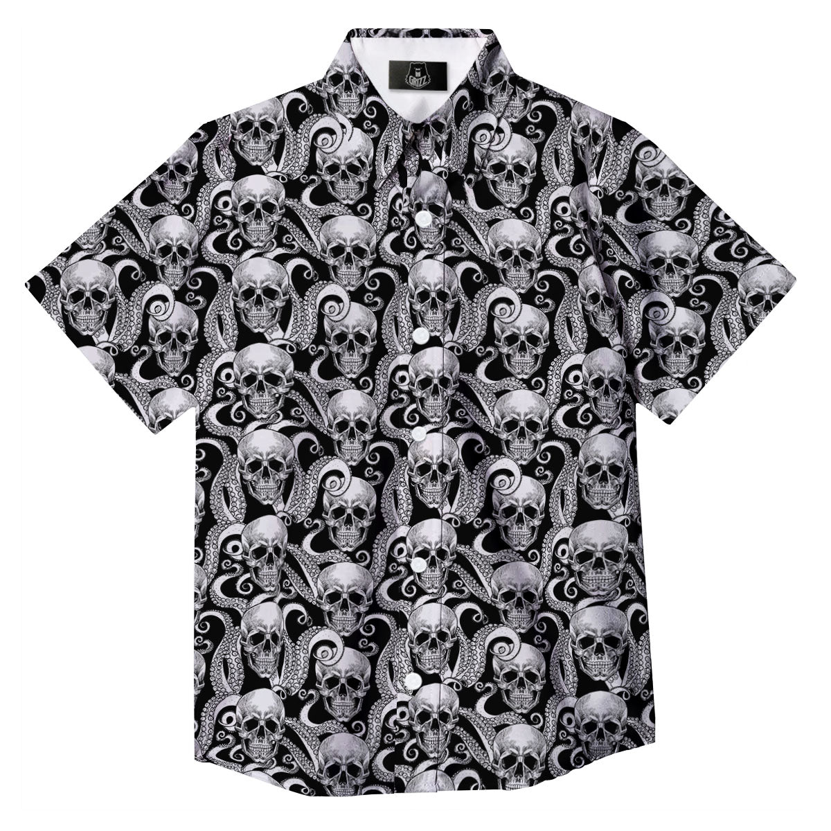 Skull Octopus Tentacles Print Pattern Button Up Shirt-grizzshop