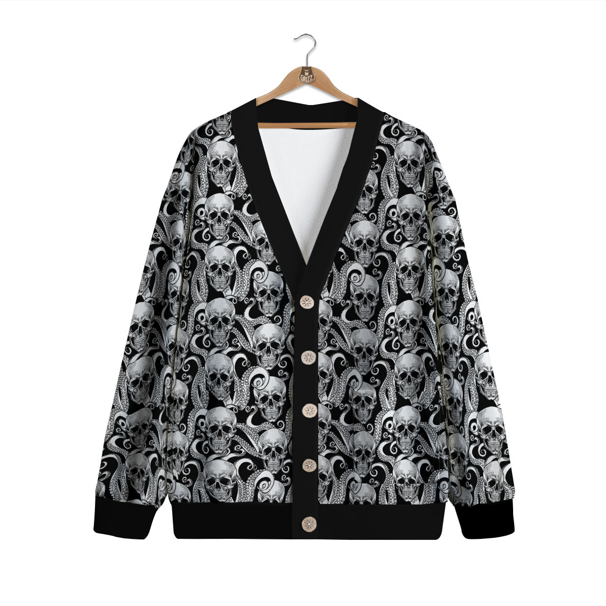 Skull Octopus Tentacles Print Pattern Cardigan-grizzshop