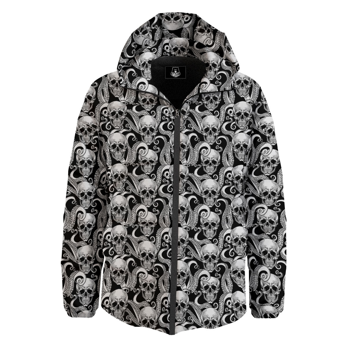 Skull Octopus Tentacles Print Pattern Down Jacket-grizzshop