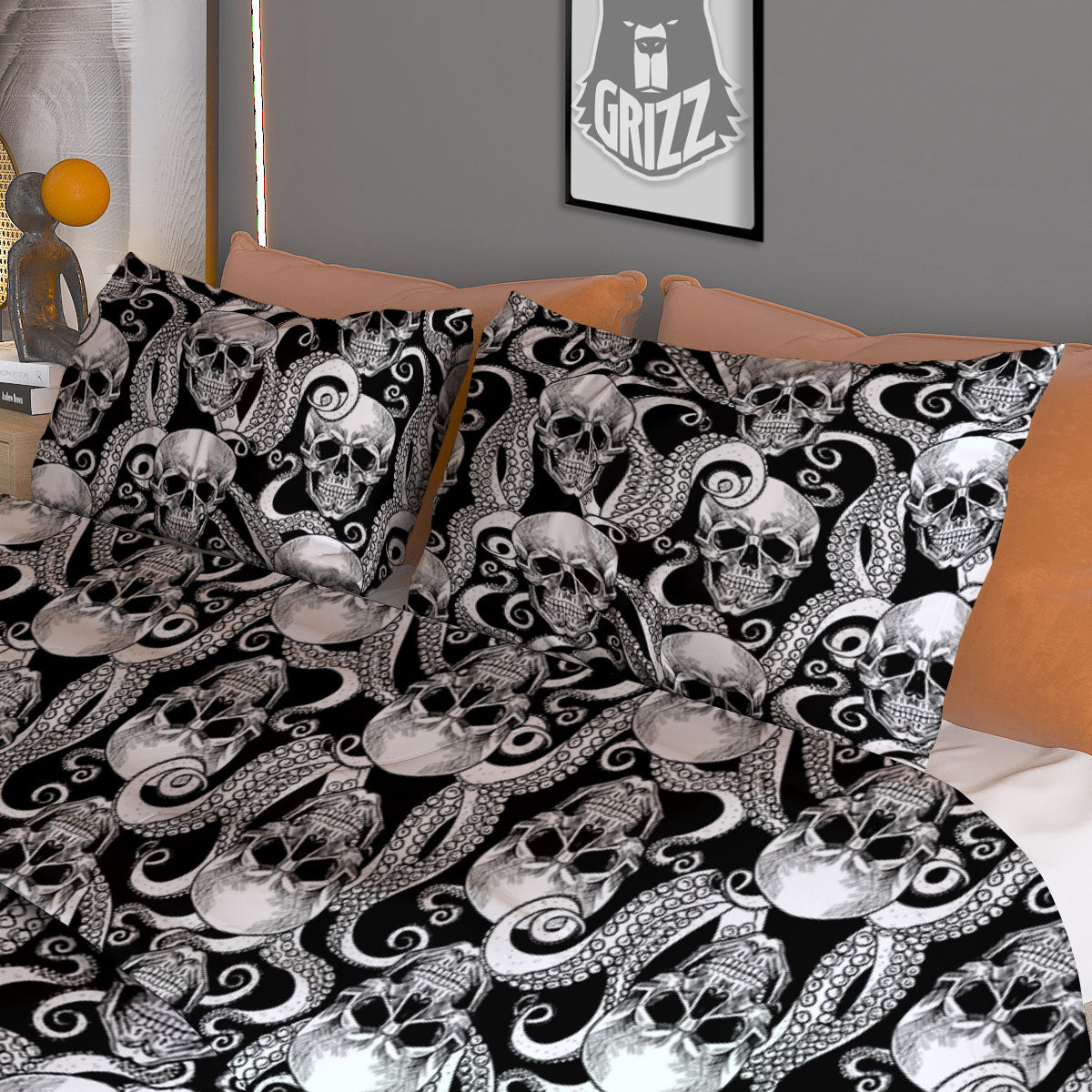 Skull Octopus Tentacles Print Pattern Duvet Cover Bedding Set