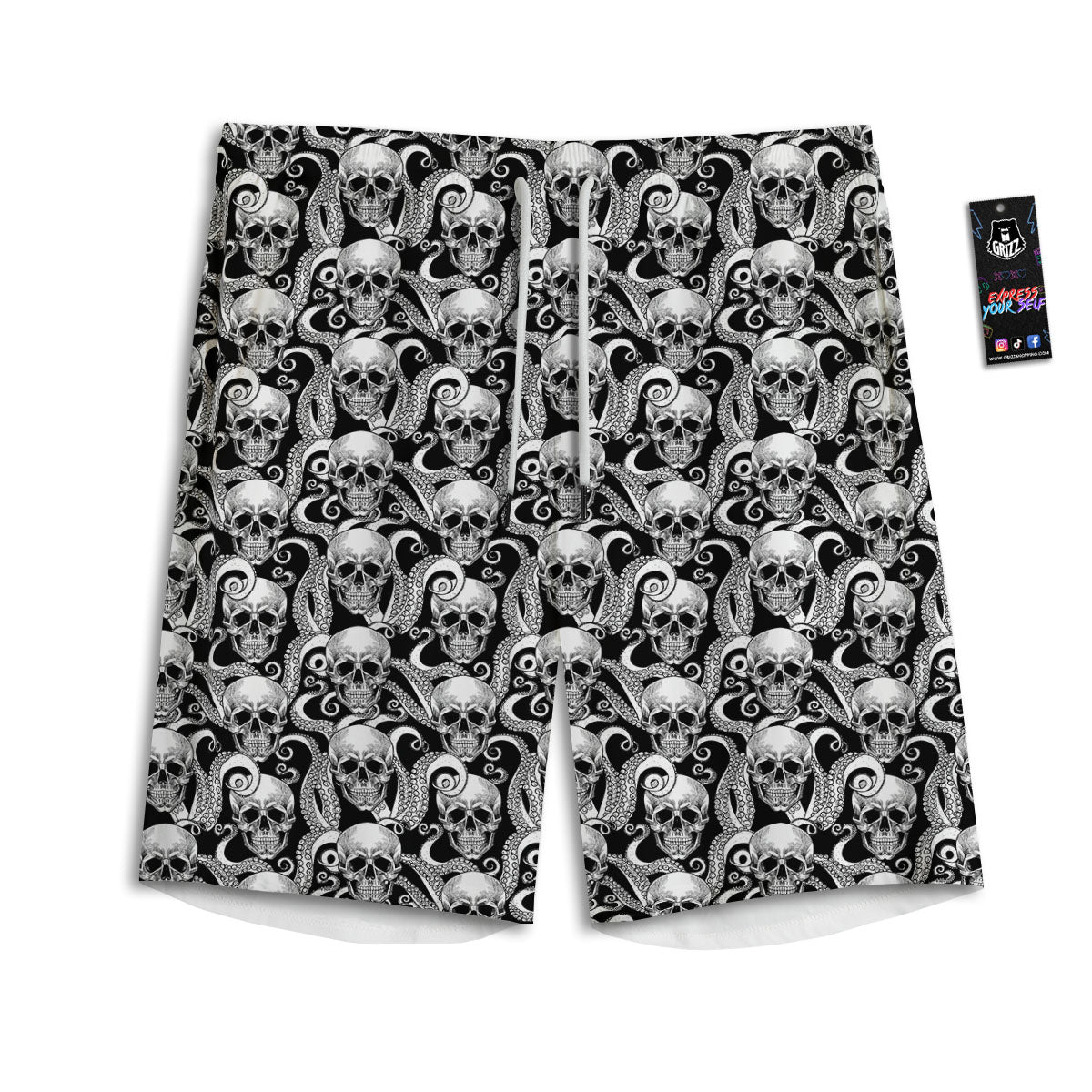Skull Octopus Tentacles Print Pattern Men's Athletic Shorts