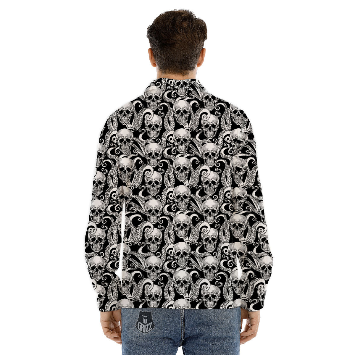 Skull Octopus Tentacles Print Pattern Men's Dress Shirts-grizzshop