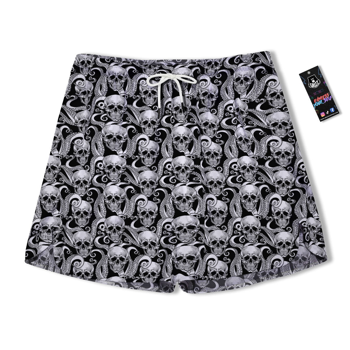 Skull Octopus Tentacles Print Pattern Men's Running Shorts-grizzshop