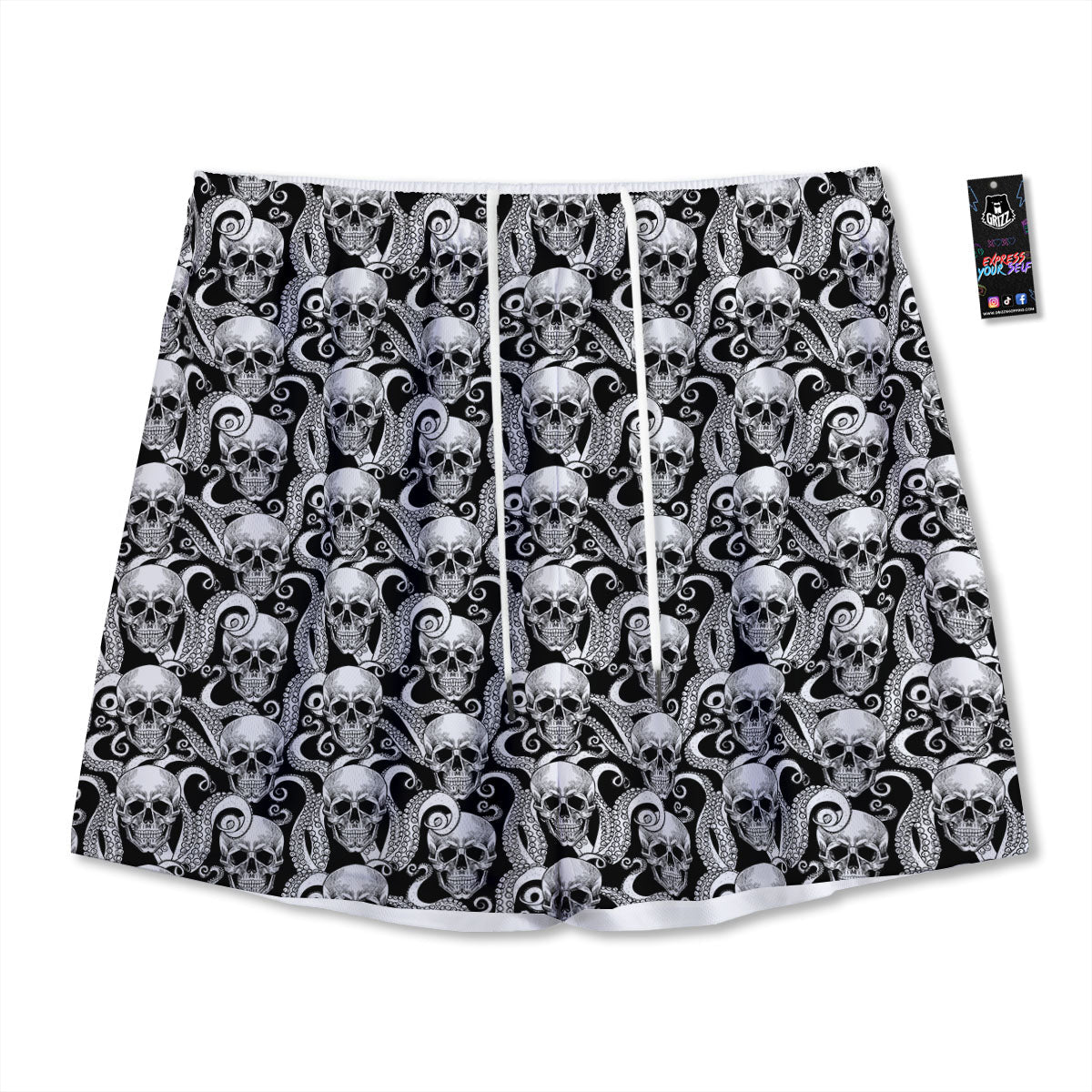 Skull Octopus Tentacles Print Pattern Mesh Shorts
