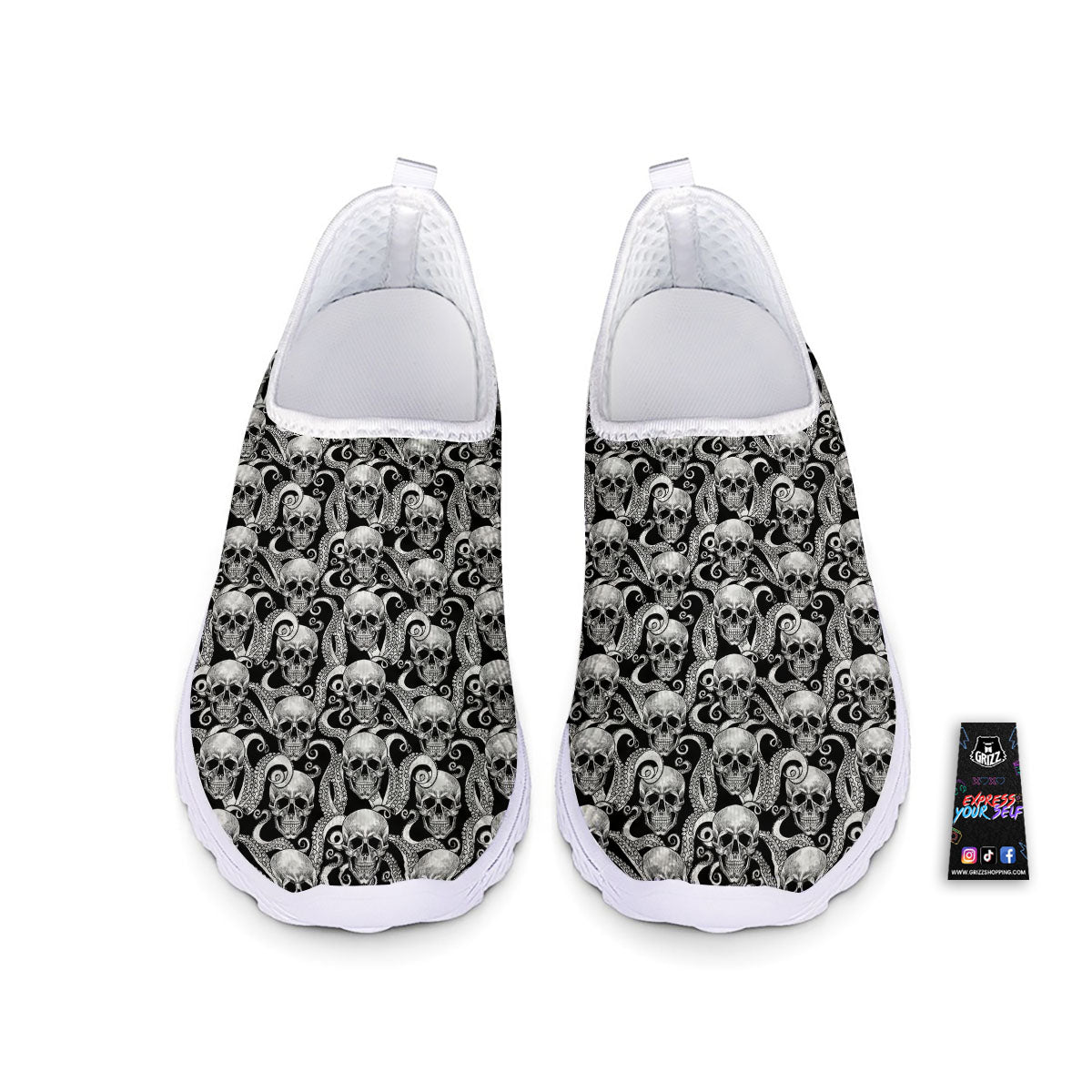 Skull Octopus Tentacles Print Pattern Nurse Shoes-grizzshop