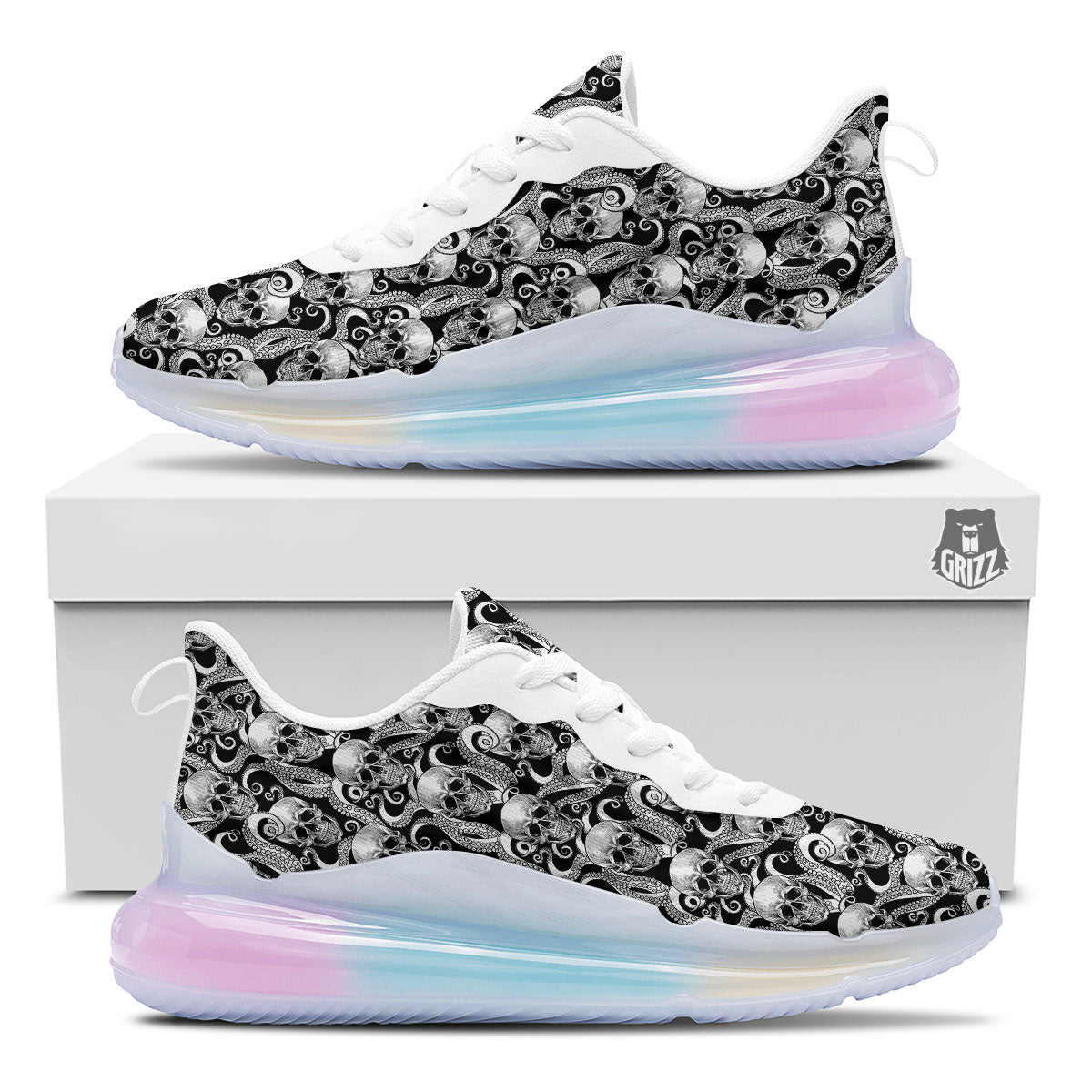 Skull Octopus Tentacles Print Pattern Running Sneakers-grizzshop