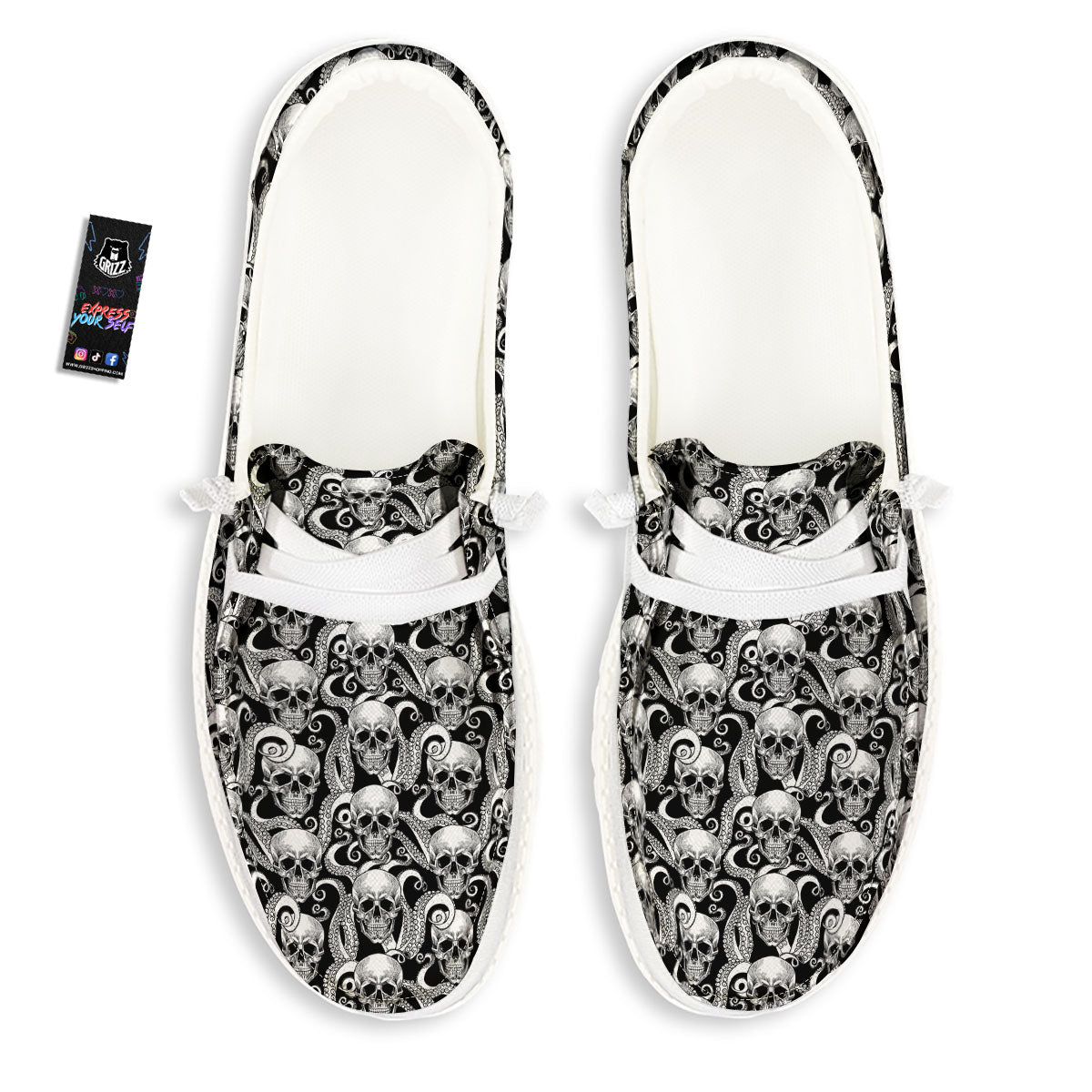 Skull Octopus Tentacles Print Pattern White Loafers-grizzshop