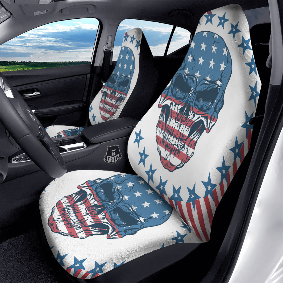 Skull Patriotic American Print Car Seat Covers-grizzshop