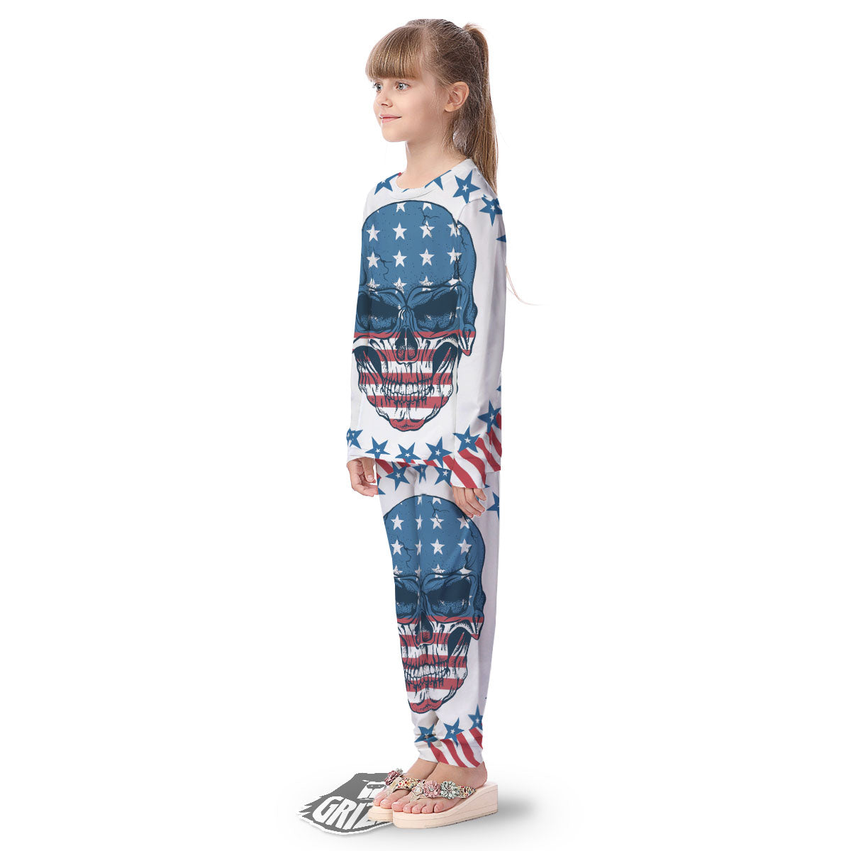Skull Patriotic American Print Kid's Pajamas-grizzshop
