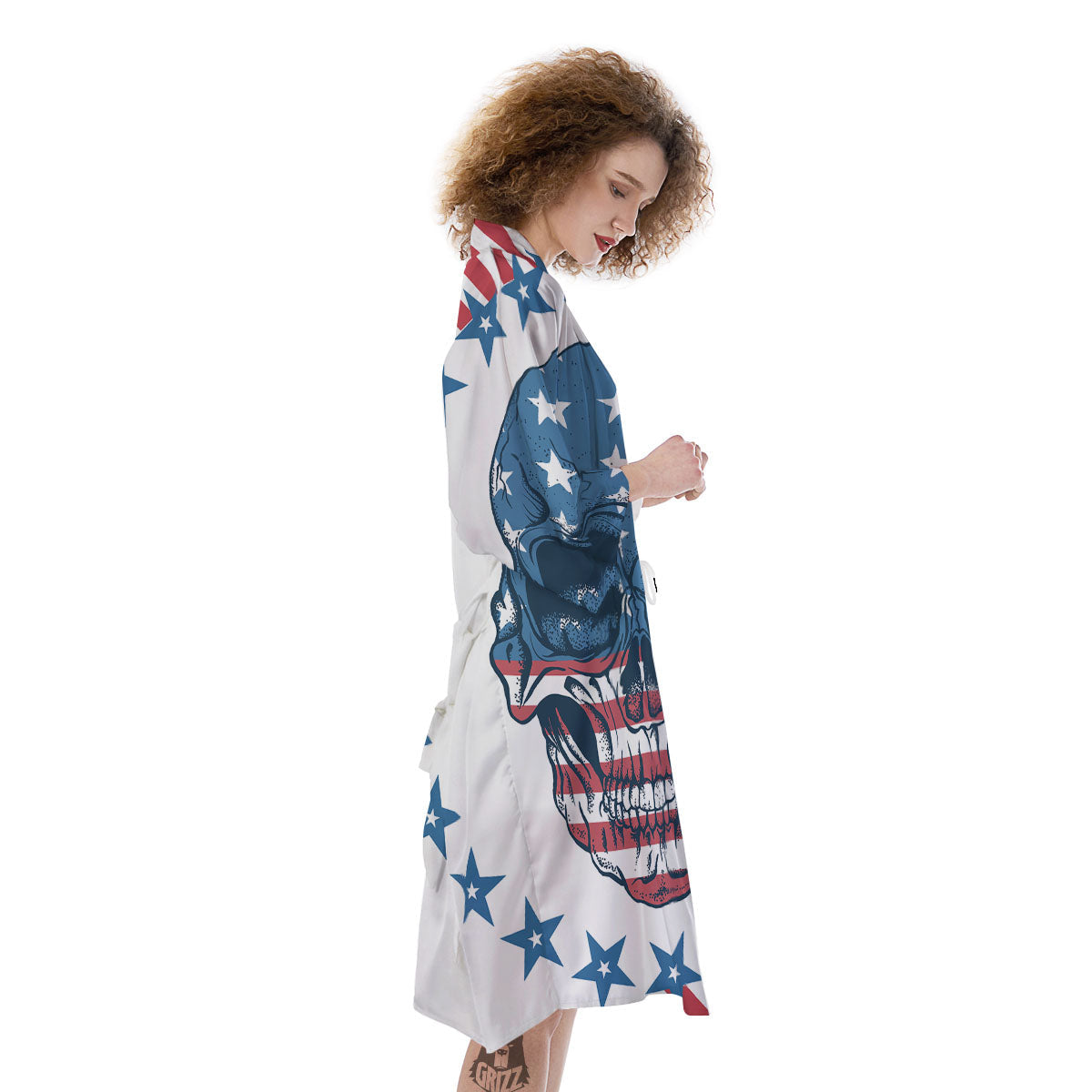 Skull Patriotic American Print Kimono-grizzshop
