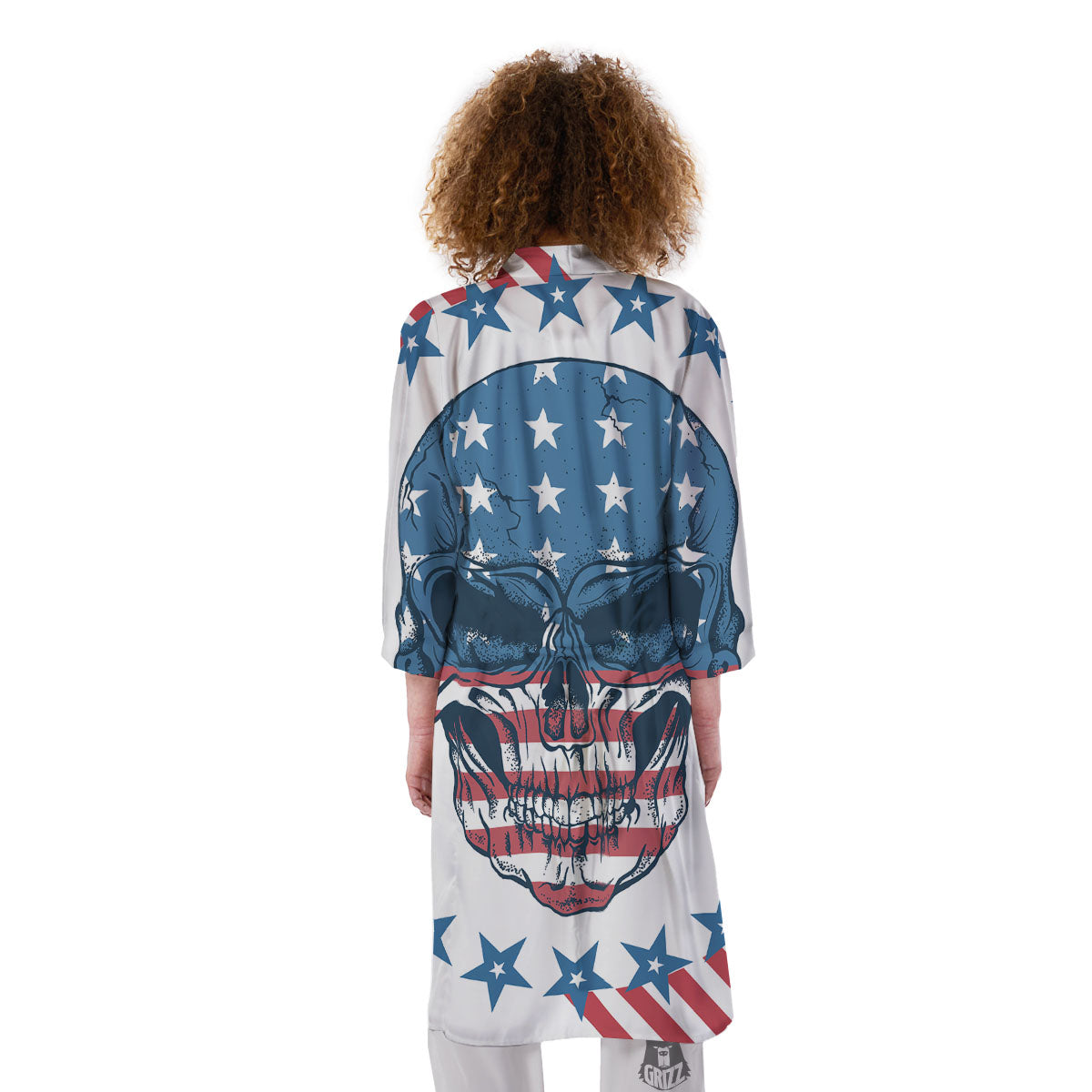 Skull Patriotic American Print Kimono-grizzshop