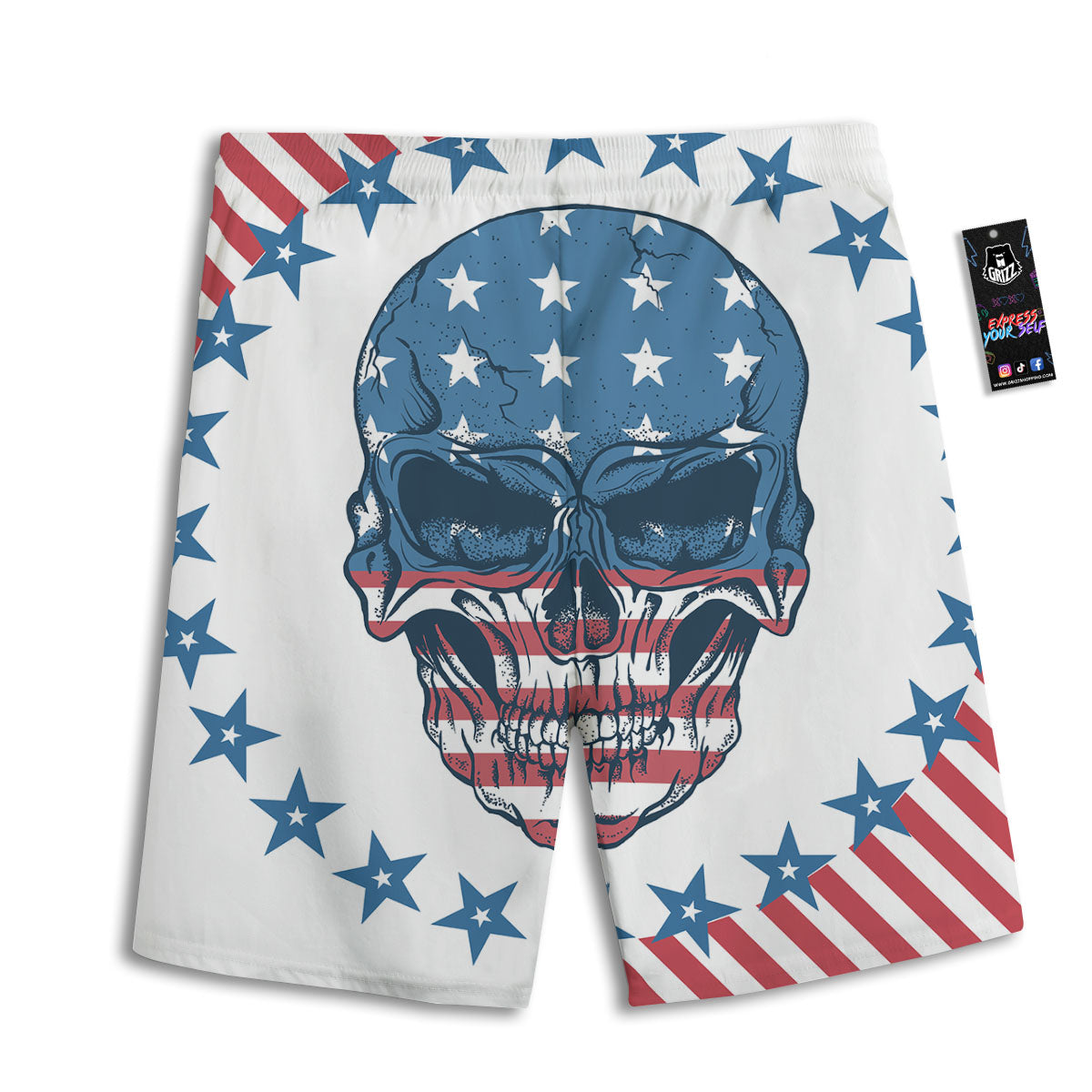 Skull Patriotic American Print Men's Athletic Shorts