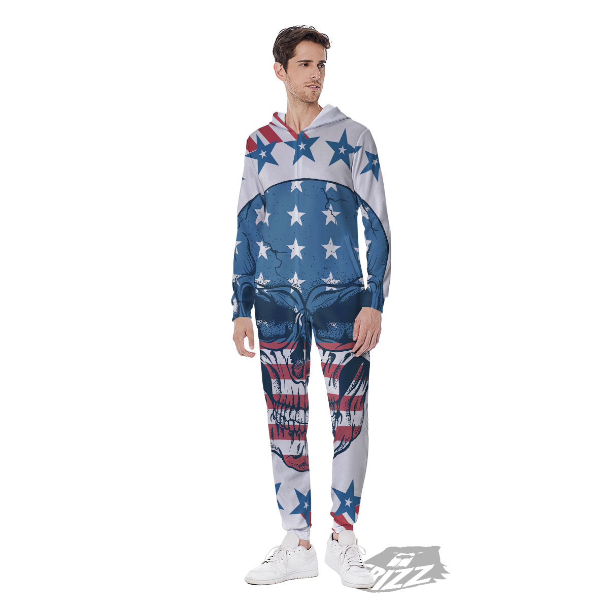 Skull Patriotic American Print Men's Jumpsuit-grizzshop