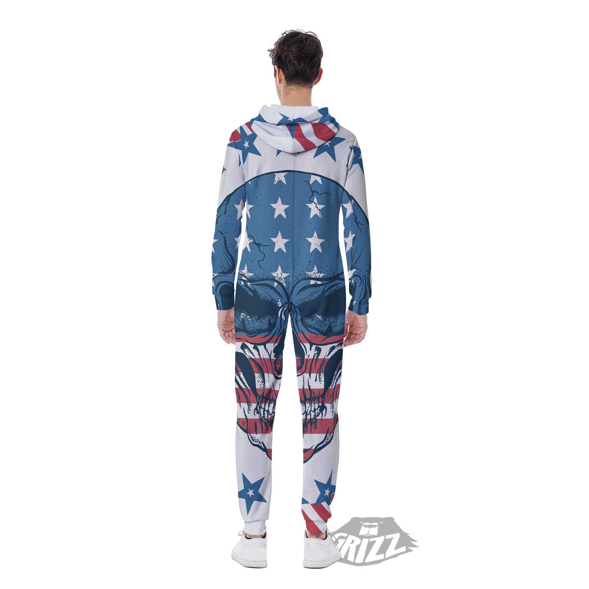 Skull Patriotic American Print Men's Jumpsuit-grizzshop