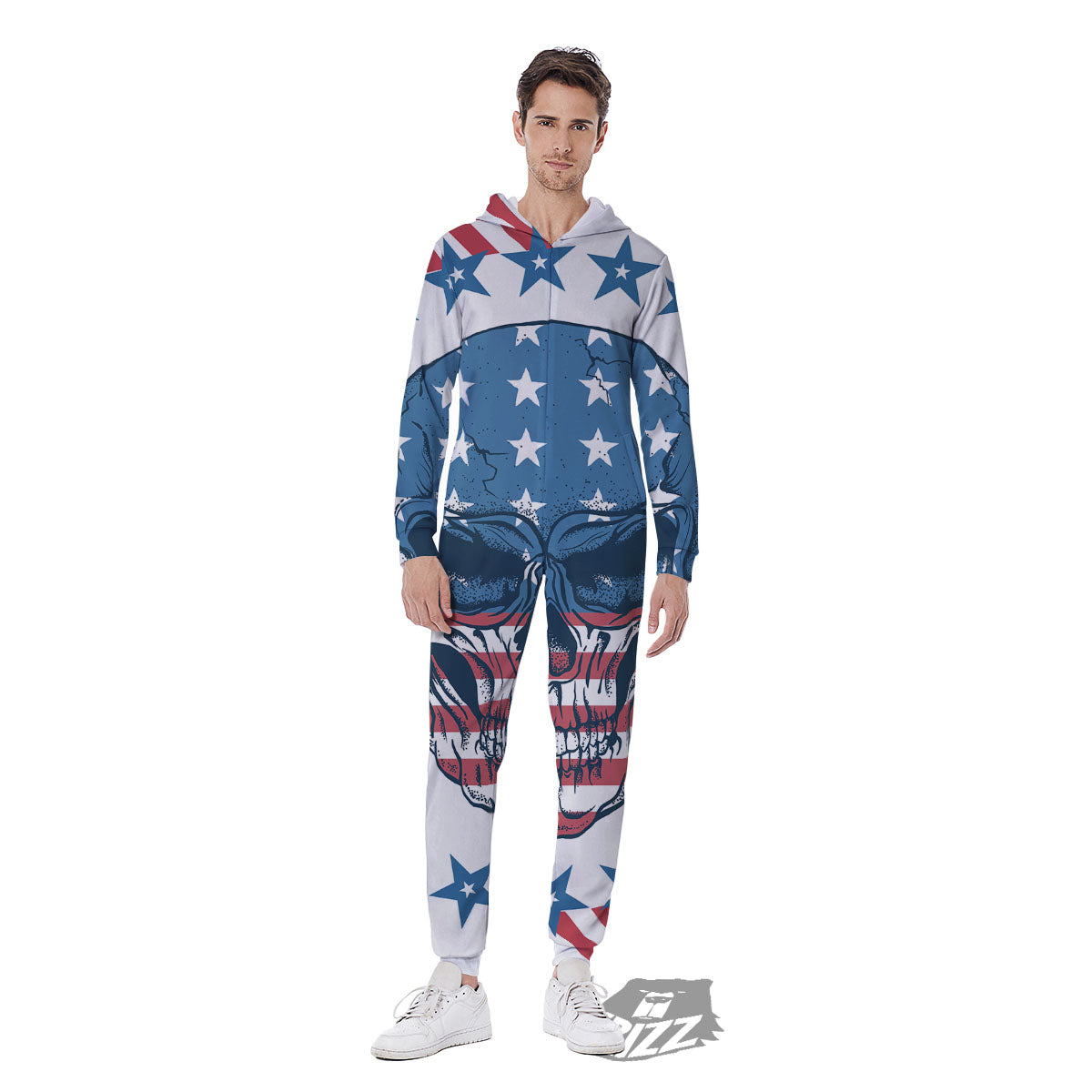 Skull Patriotic American Print Men's Jumpsuit-grizzshop