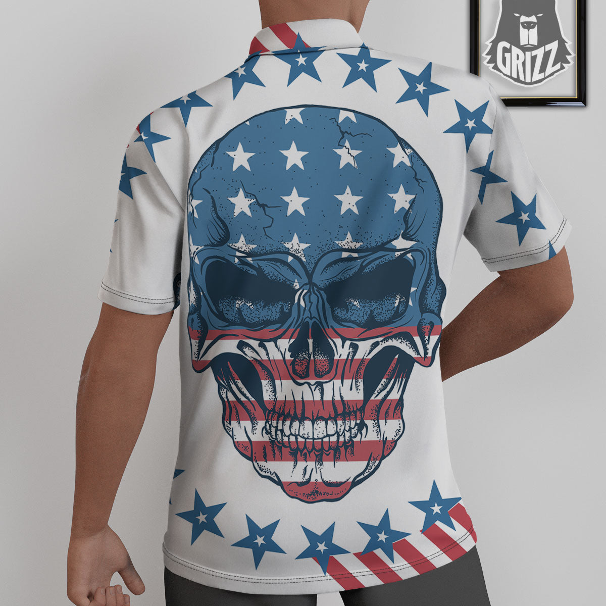 Skull Patriotic American Print Untucked Shirts-grizzshop