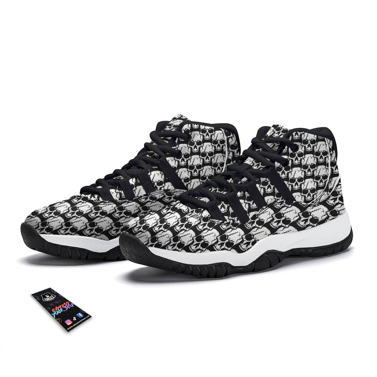 Skull Pattern Print Black Bball Shoes-grizzshop