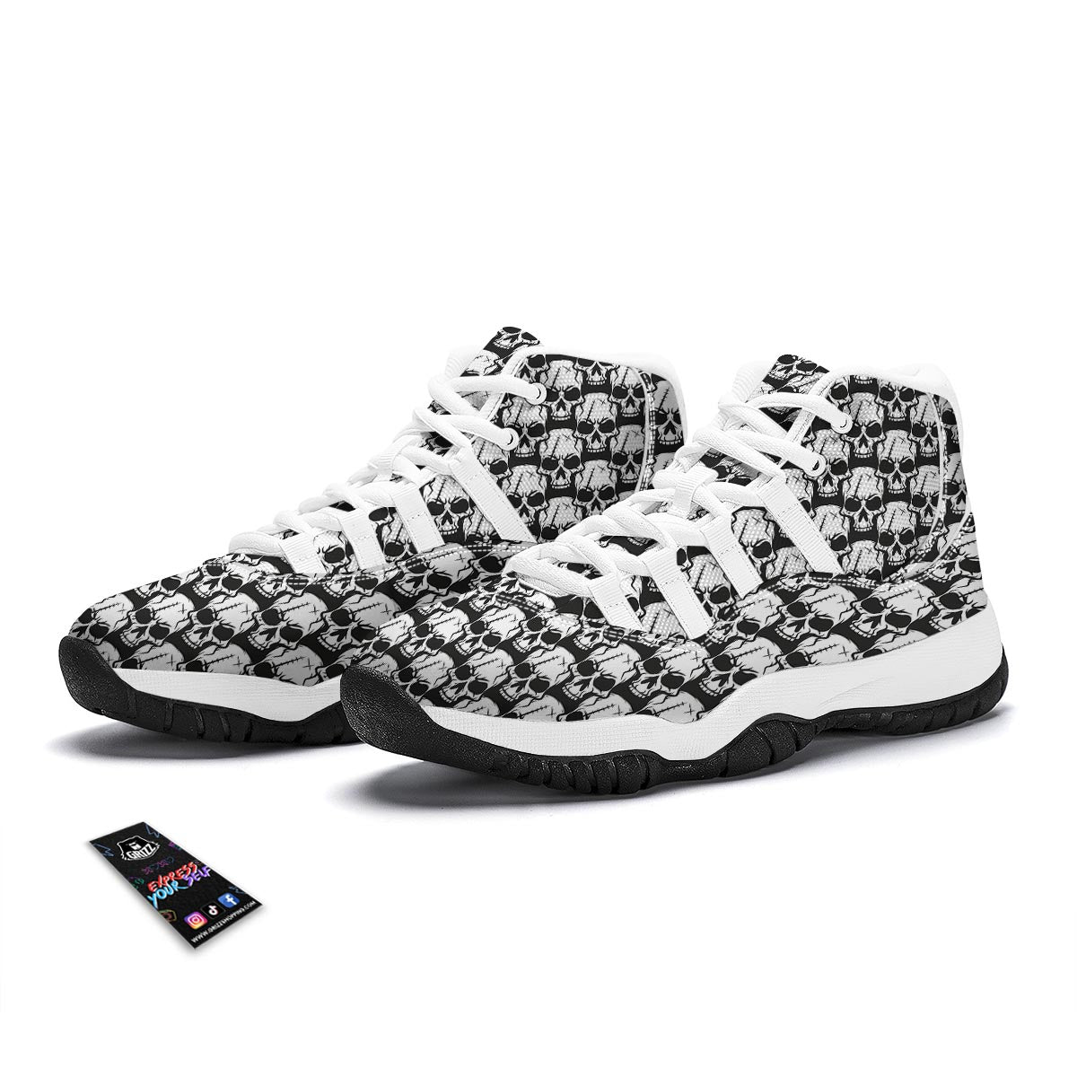 Skull Pattern Print White Bball Shoes-grizzshop