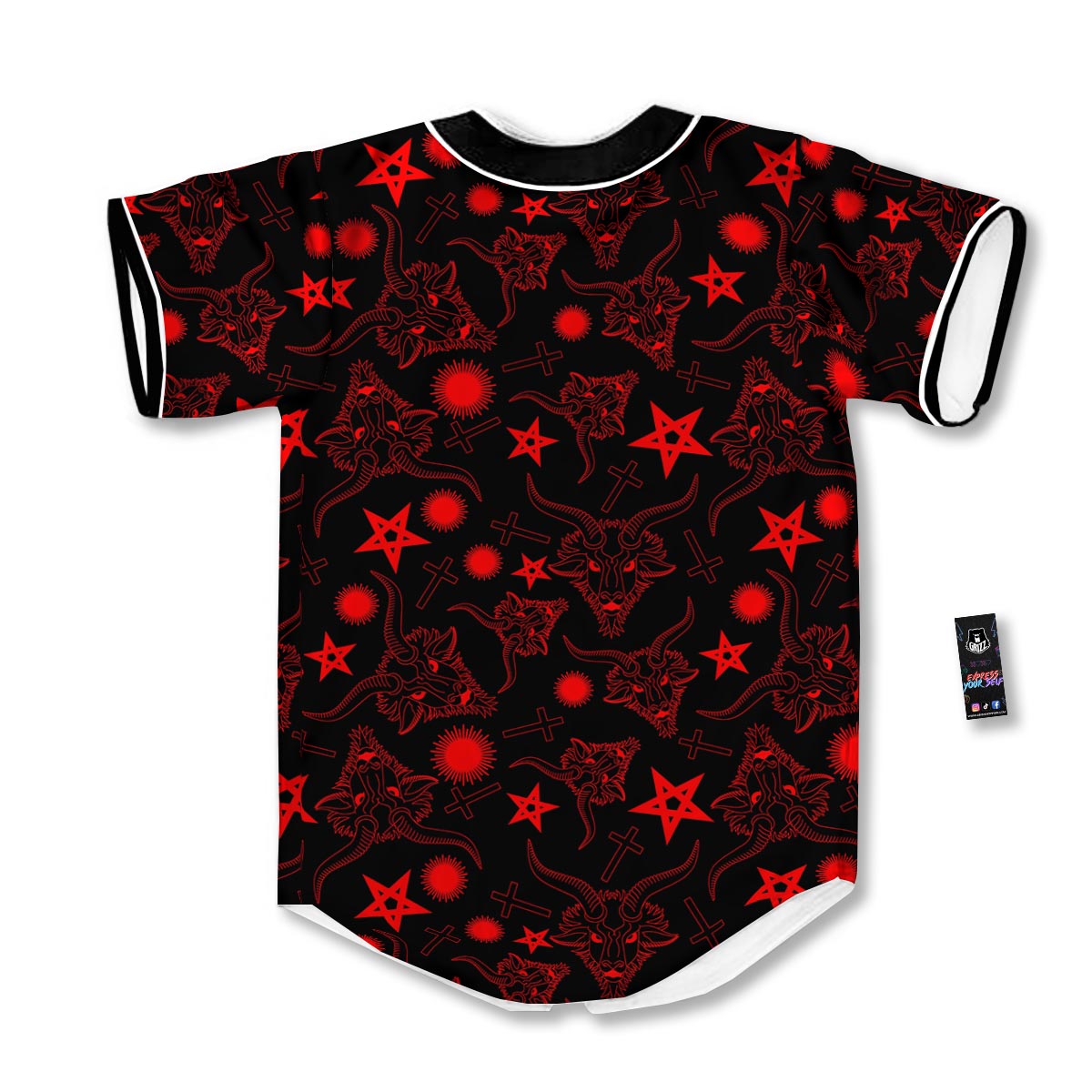 Skull Pentagram Satan Goat Print Pattern Baseball Jersey-grizzshop