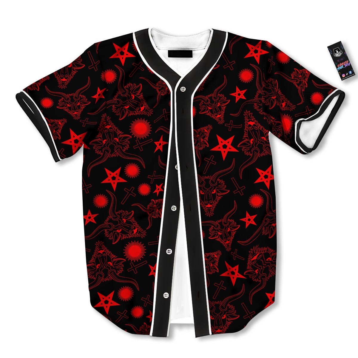 Skull Pentagram Satan Goat Print Pattern Baseball Jersey-grizzshop