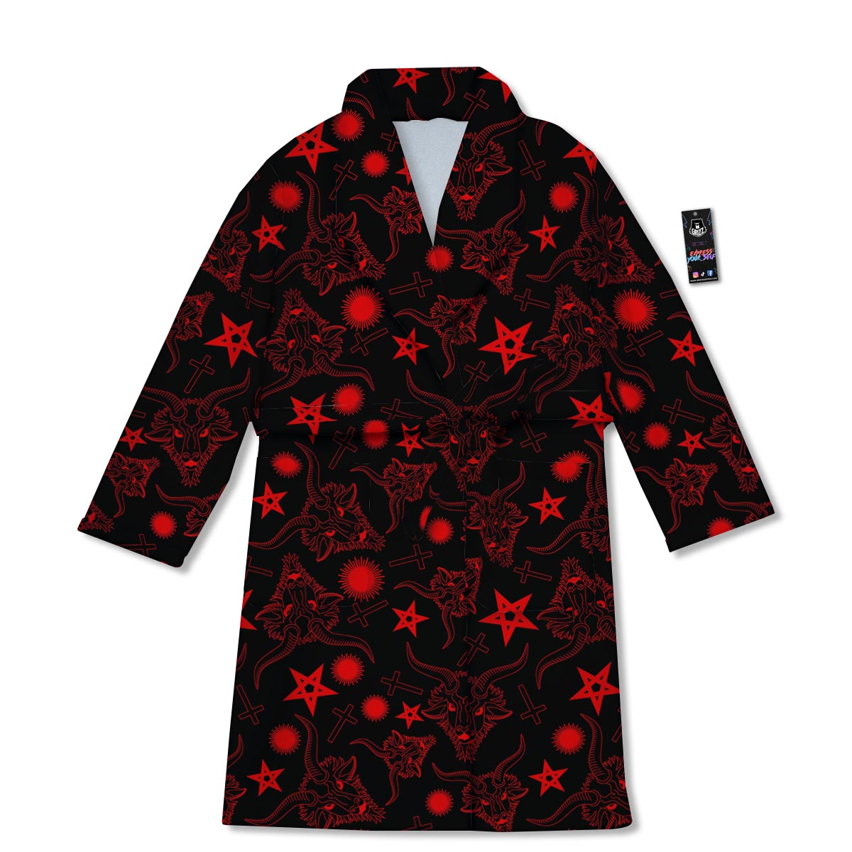 Skull Pentagram Satan Goat Print Pattern Bathrobe-grizzshop