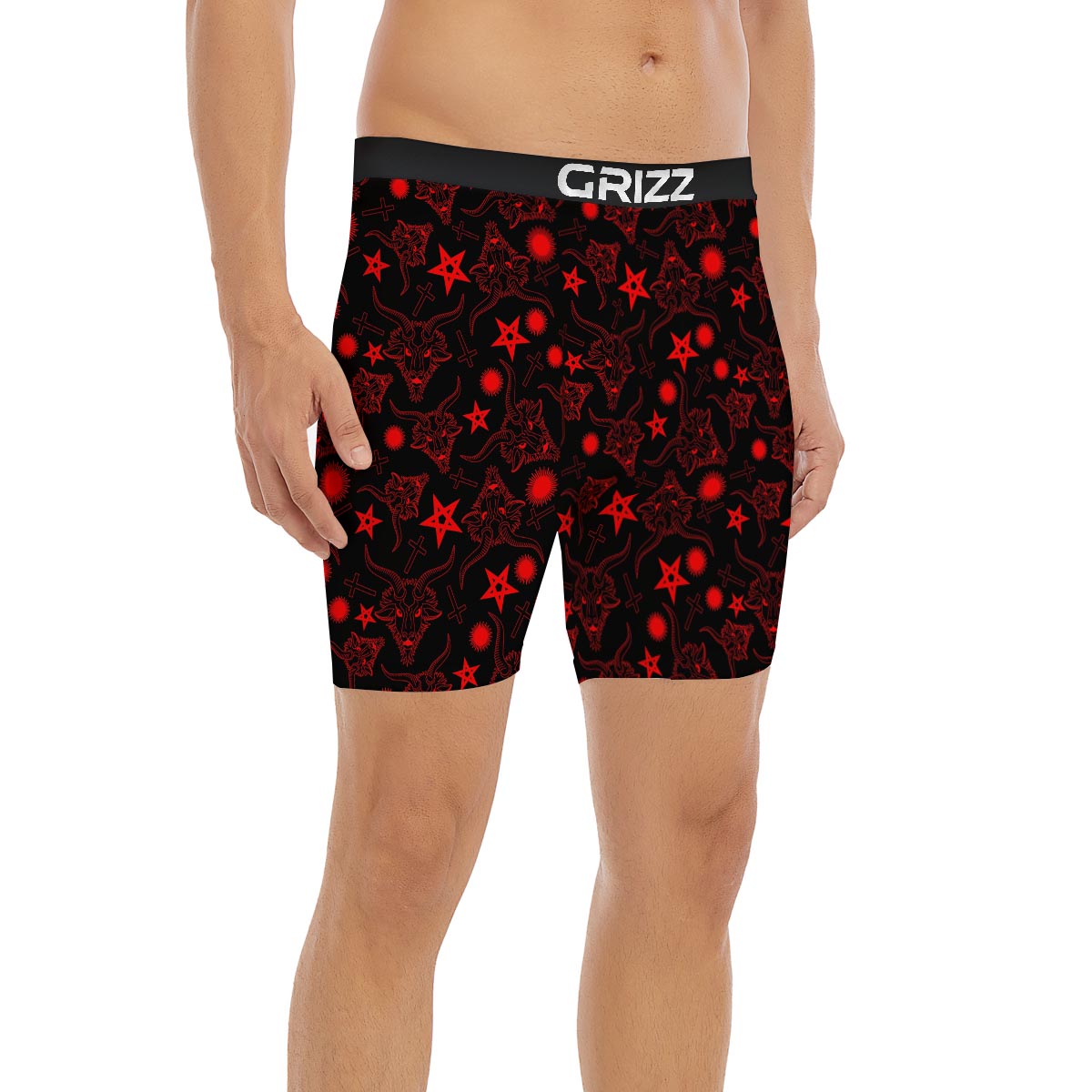 Skull Pentagram Satan Goat Print Pattern Boxer Briefs-grizzshop
