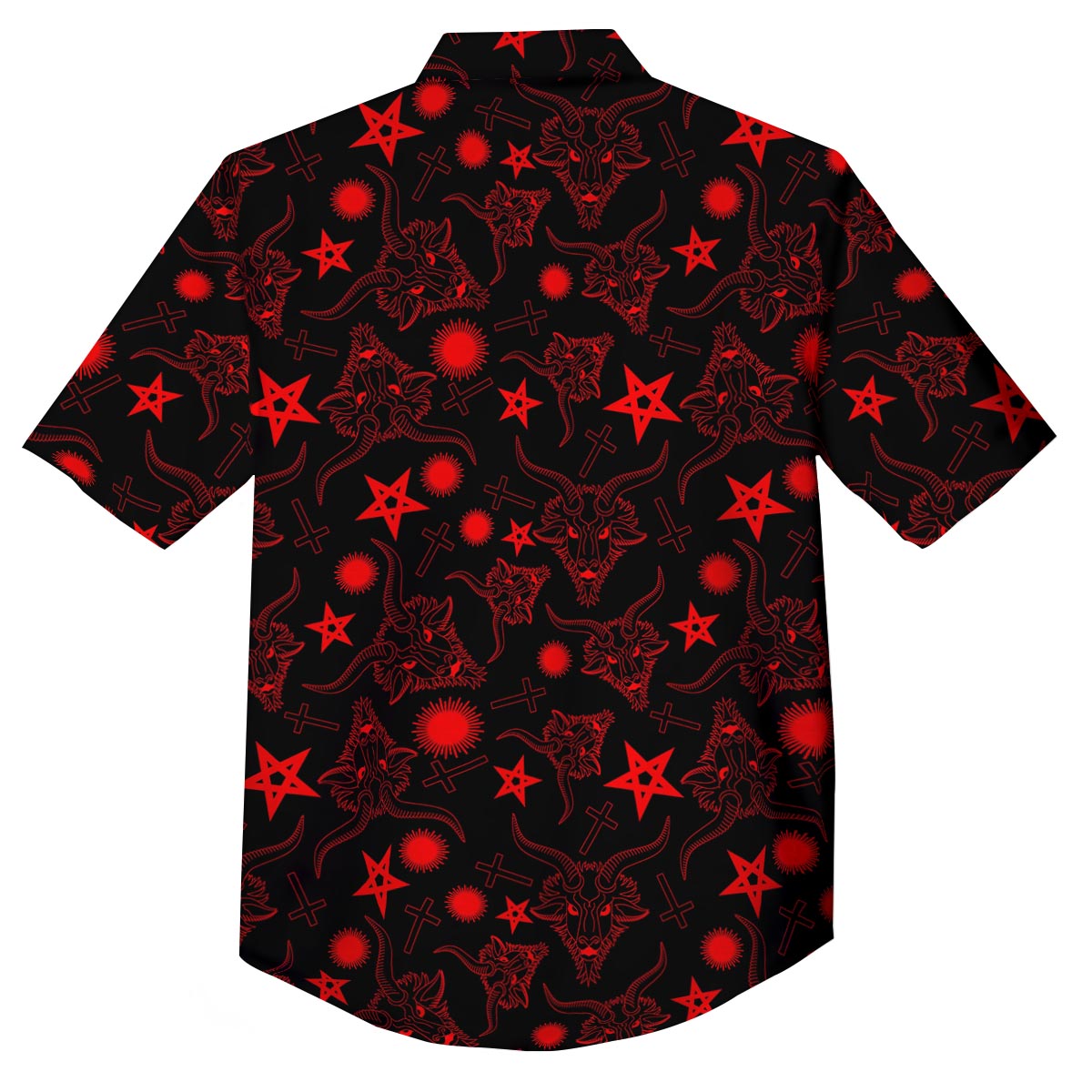 Skull Pentagram Satan Goat Print Pattern Button Up Shirt-grizzshop