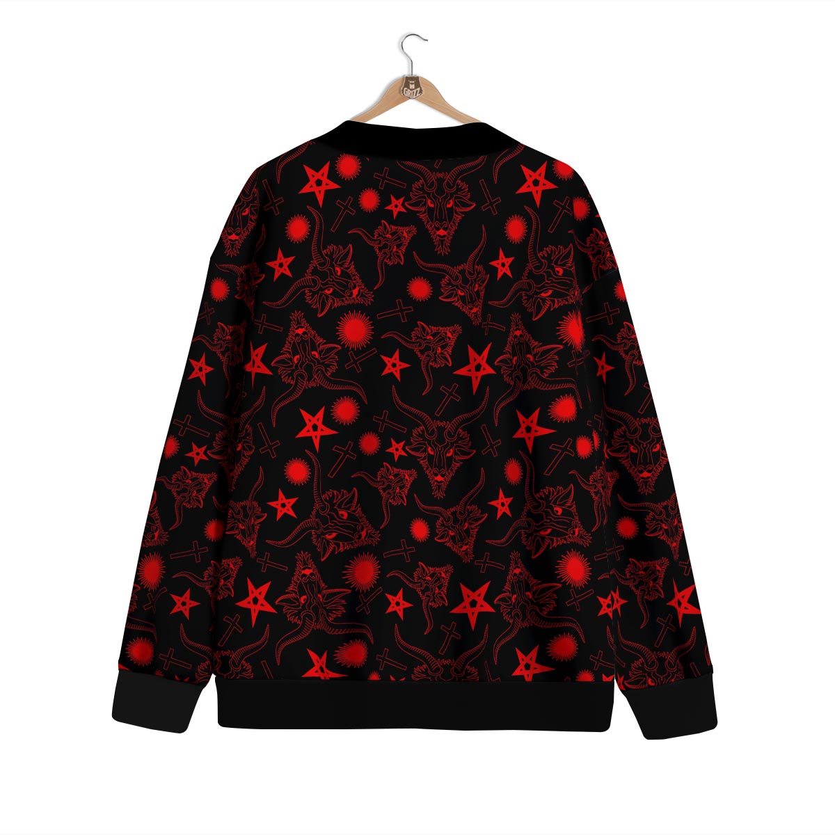 Skull Pentagram Satan Goat Print Pattern Cardigan-grizzshop