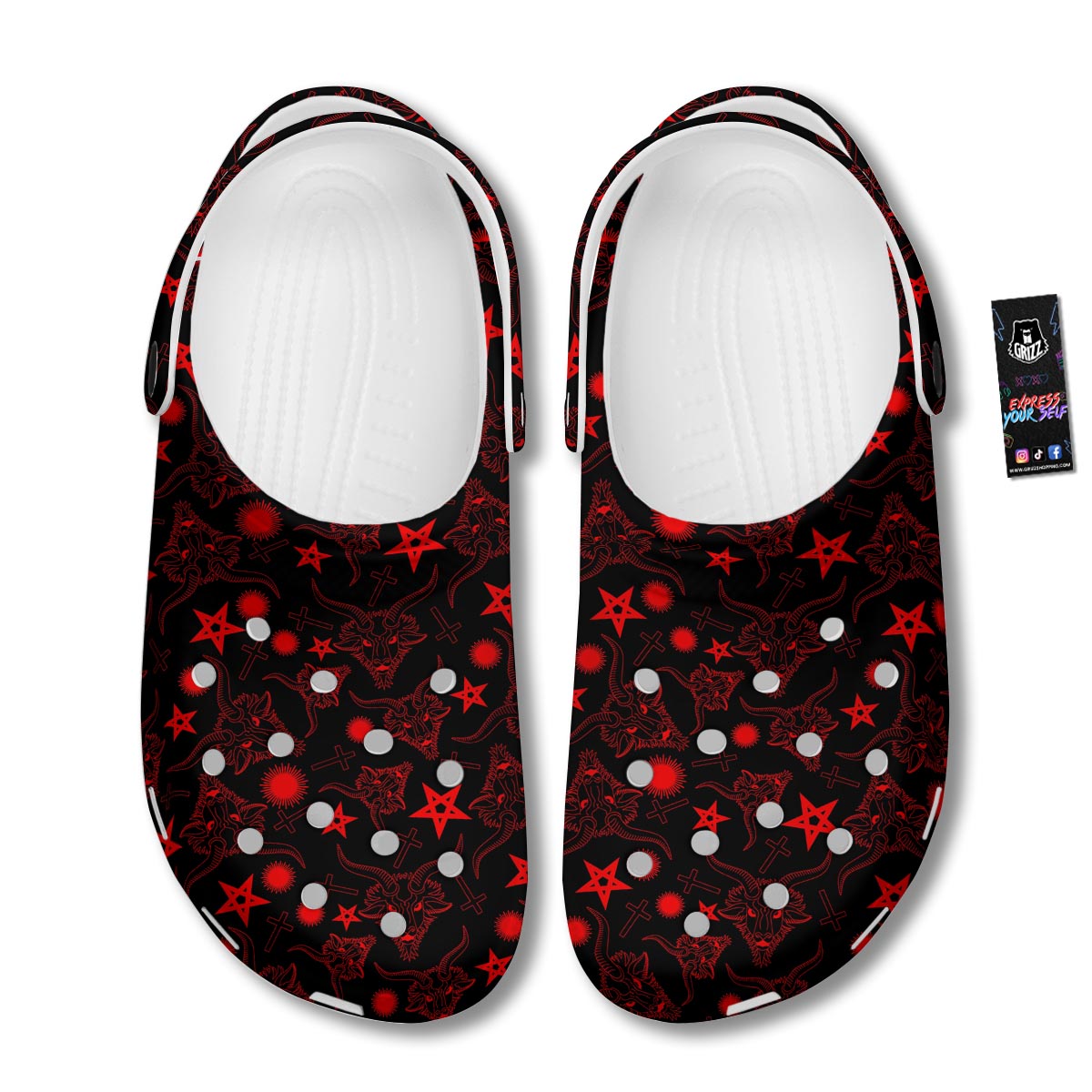 Skull Pentagram Satan Goat Print Pattern Clog-grizzshop
