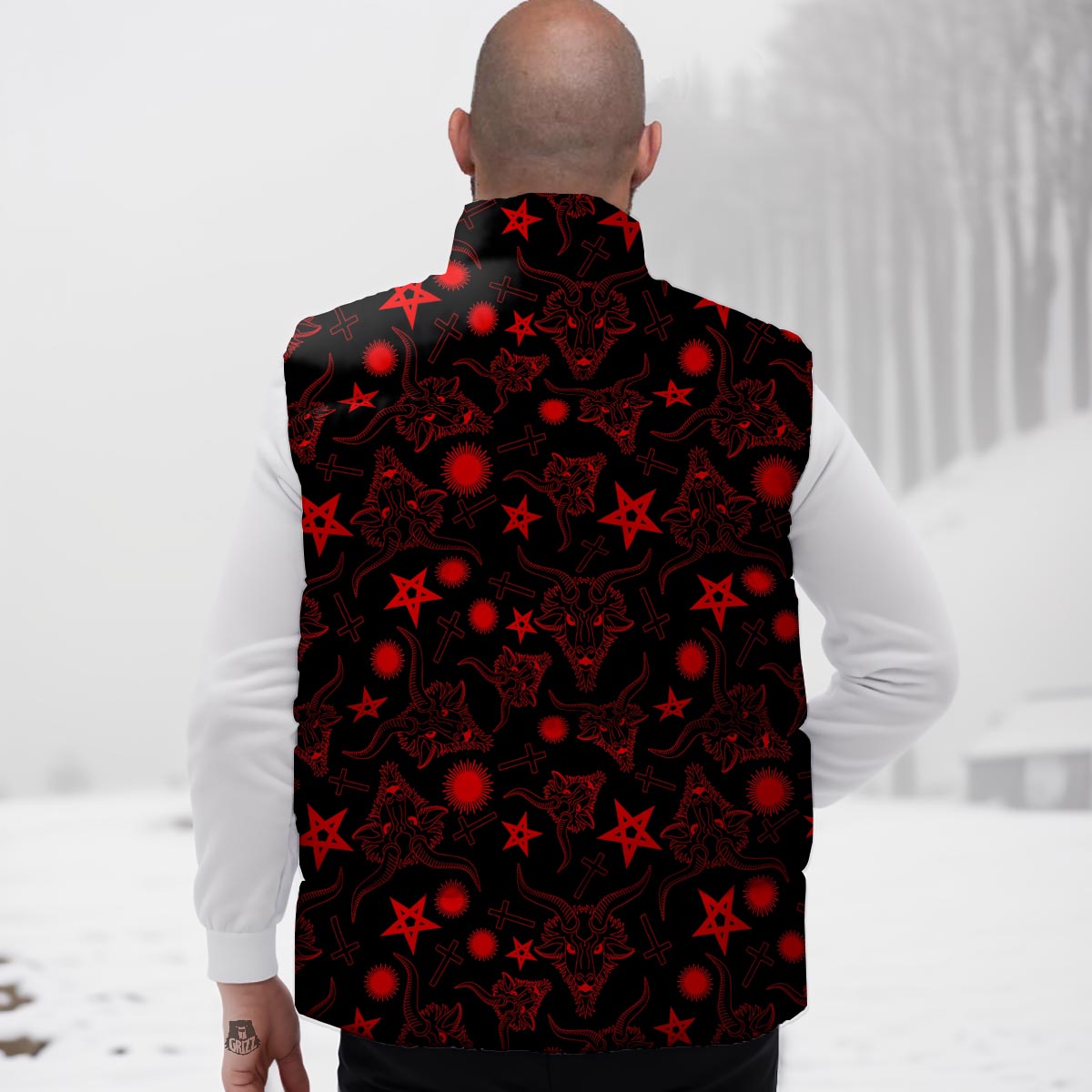 Skull Pentagram Satan Goat Print Pattern Down Vest