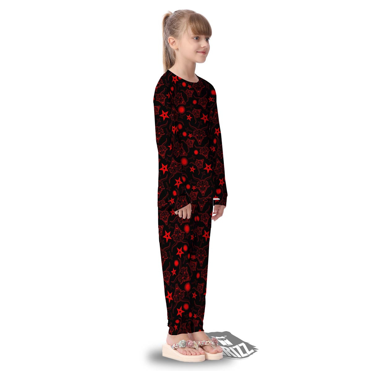Skull Pentagram Satan Goat Print Pattern Kid's Pajamas-grizzshop