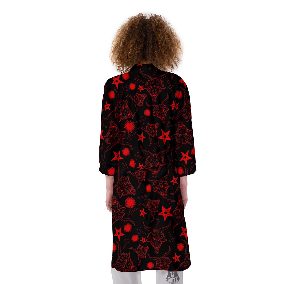 Skull Pentagram Satan Goat Print Pattern Kimono-grizzshop