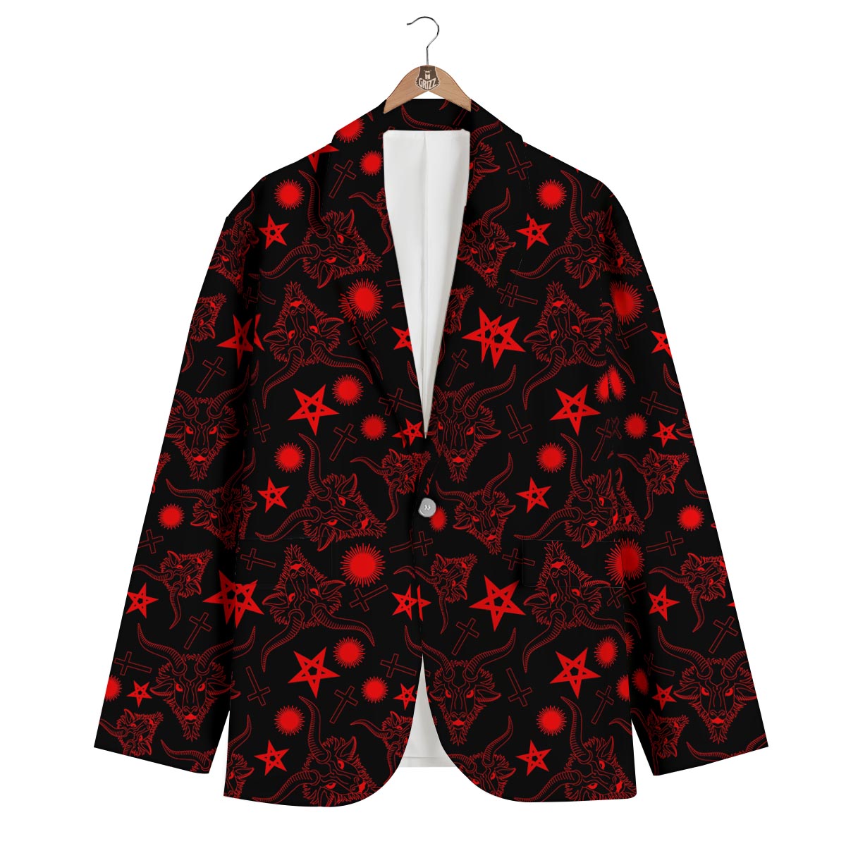 Skull Pentagram Satan Goat Print Pattern Men's Blazer-grizzshop