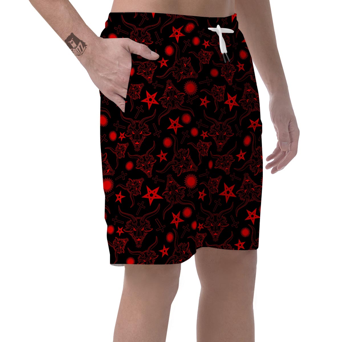 Skull Pentagram Satan Goat Print Pattern Men's Shorts-grizzshop
