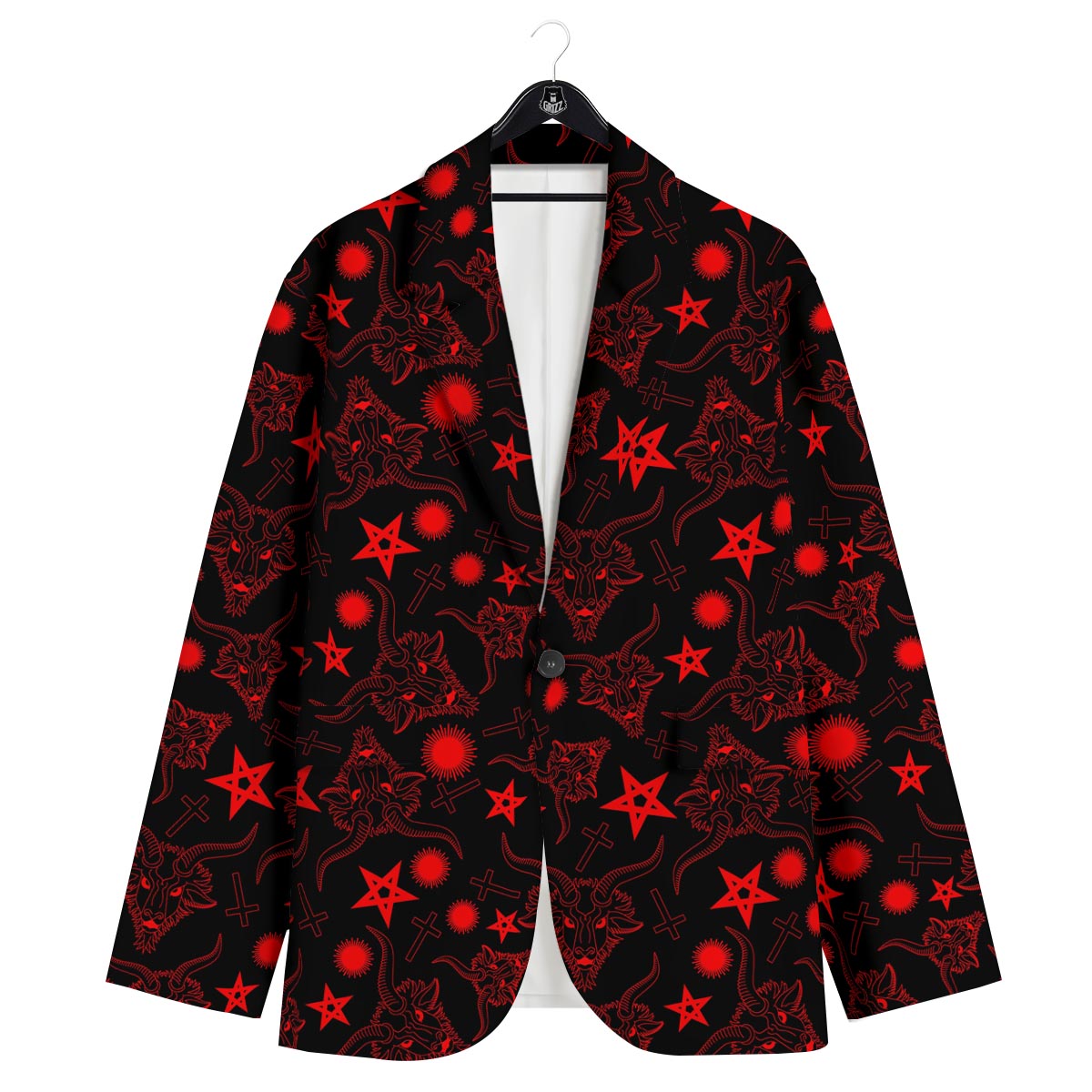 Skull Pentagram Satan Goat Print Pattern Men's Sport Coat-grizzshop