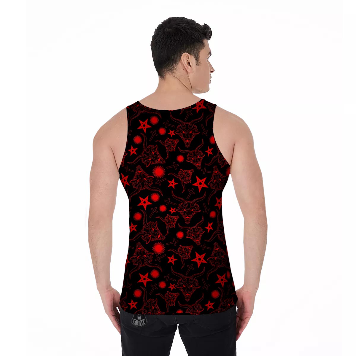 Skull Pentagram Satan Goat Print Pattern Men's Tank Top-grizzshop