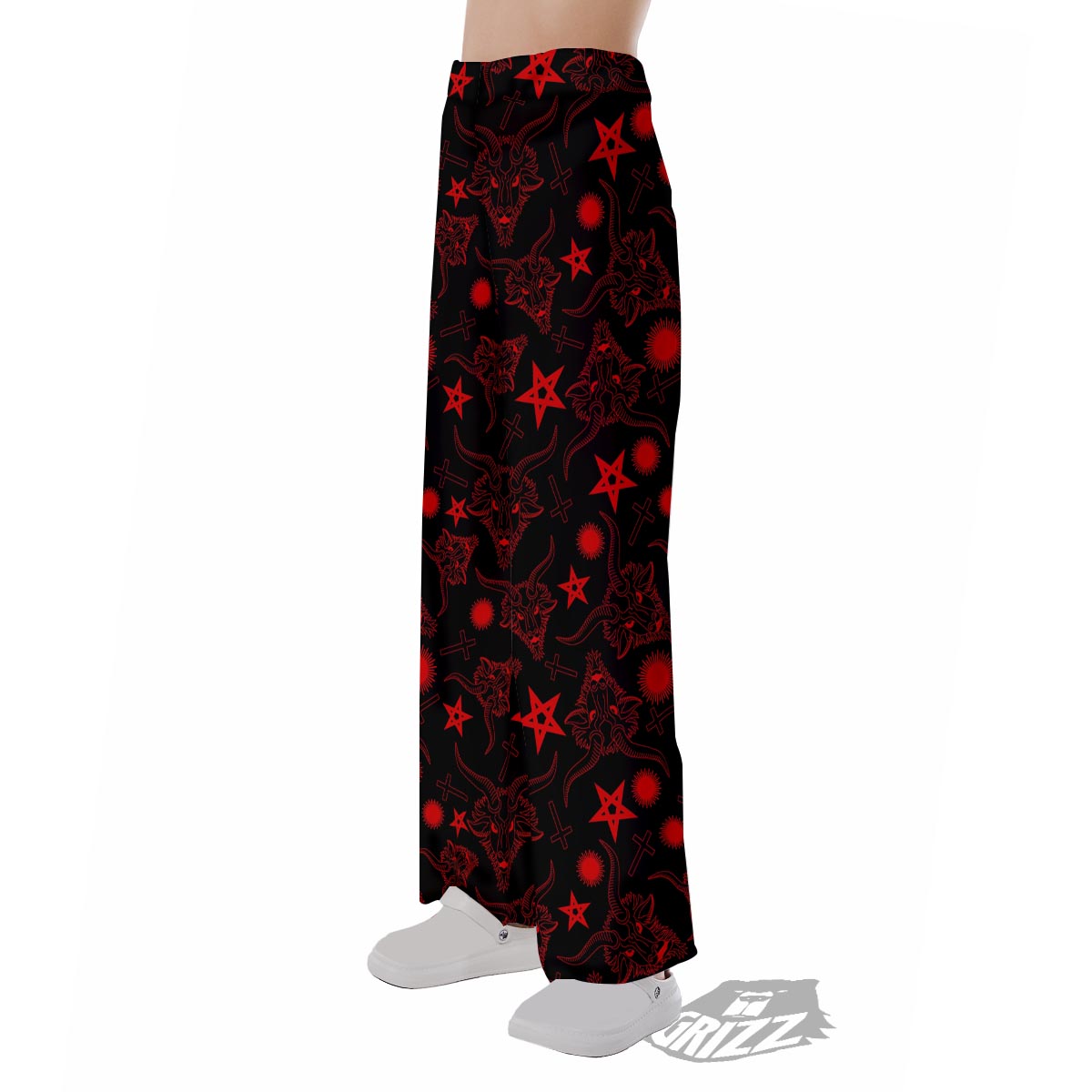 Skull Pentagram Satan Goat Print Pattern Pajama Pants-grizzshop