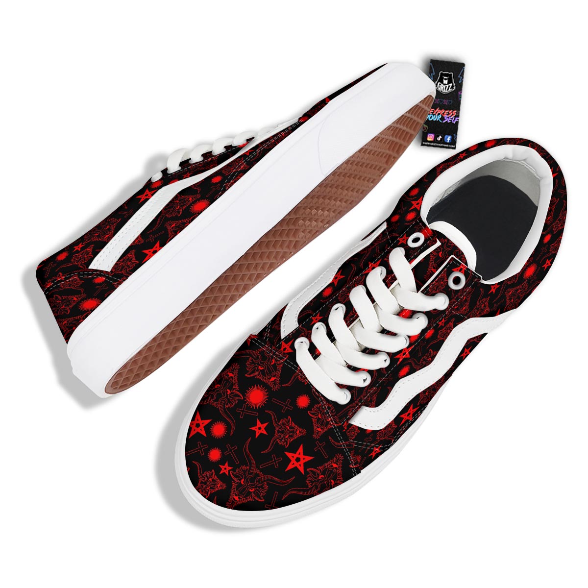 Skull Pentagram Satan Goat Print Pattern Skate Shoes-grizzshop